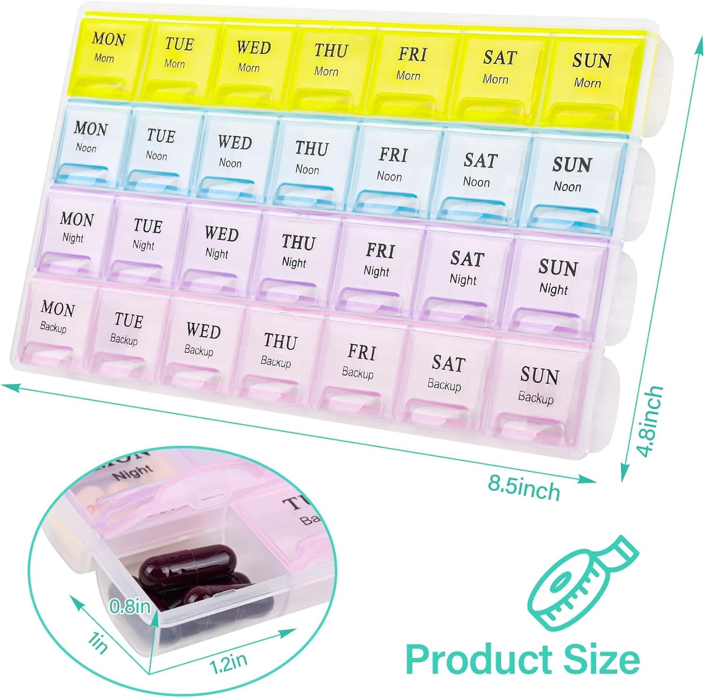 Large Weekly Pill Organizer 4 Times A Day, Medicine Cases,Moisture-Proof 7 Day Pill Box, Travel Pill Cases Portable for Pills Vitamin Fish Oil Supplements