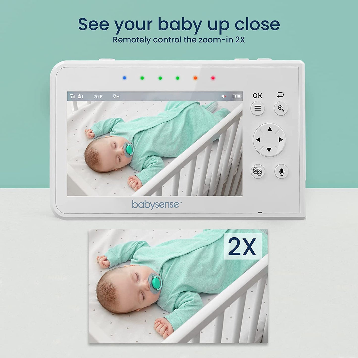 Babysense Baby Monitor, 4.3" Split Screen, Video Baby Monitor with Cameras and Audio, Remote PTZ, 960ft Range (Open Space), Adjustable Night Light, Two-Way Audio, Zoom, Night Vision, Lullabies