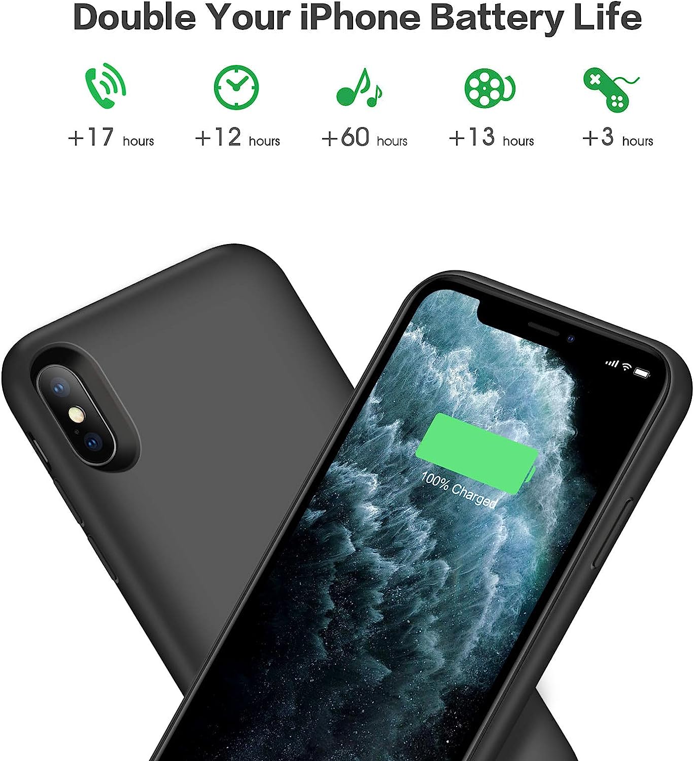 Feob Battery Case for iPhone Xs max, Upgraded 7800mAh Portable Charging Case Extended Battery Pack for iPhone Xs Max [6.5 inch] Protective Charger Case - Black