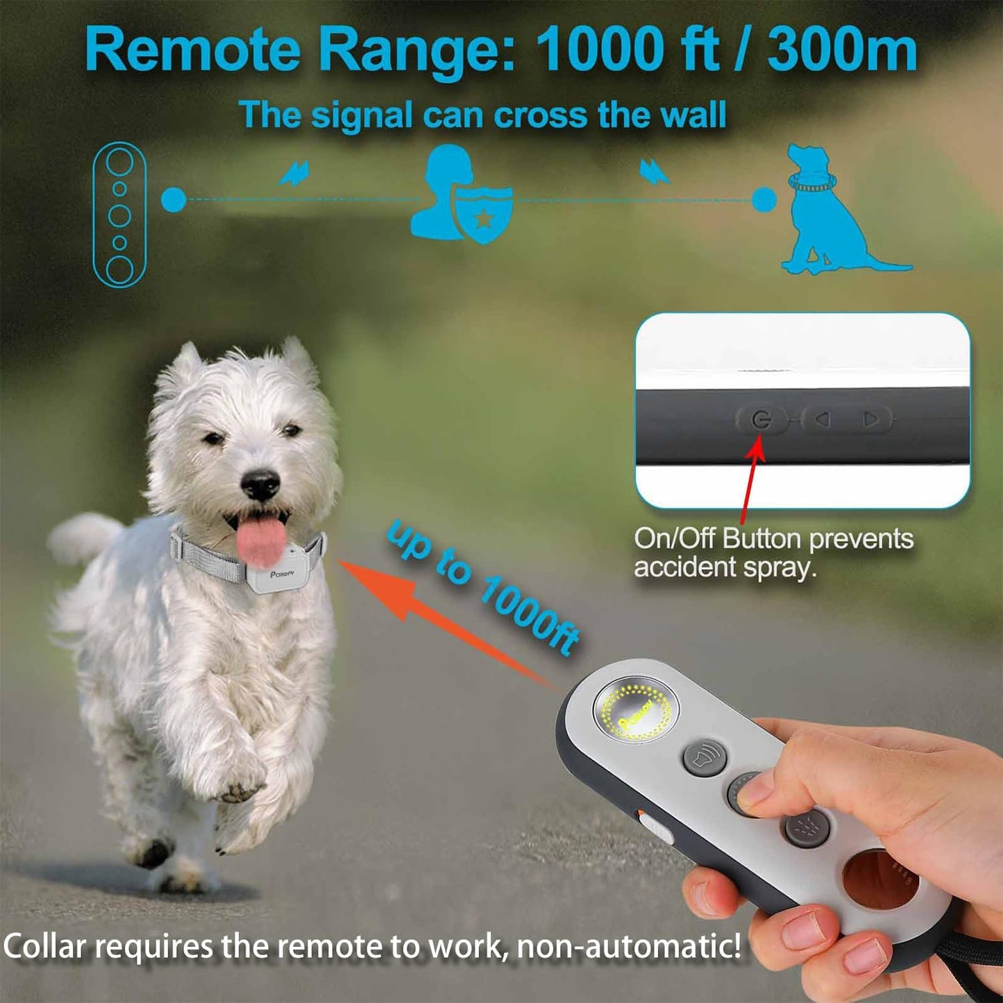 P-520 Citronella Dog Training Collar with Remote【Can't Work Automatically】,3 Modes & 3 Spray Levels, Spray/Vibration/Beep, Humane Citronella Dog Collar,1000ft Range No Shock Rechargeable Spray Dog Collar