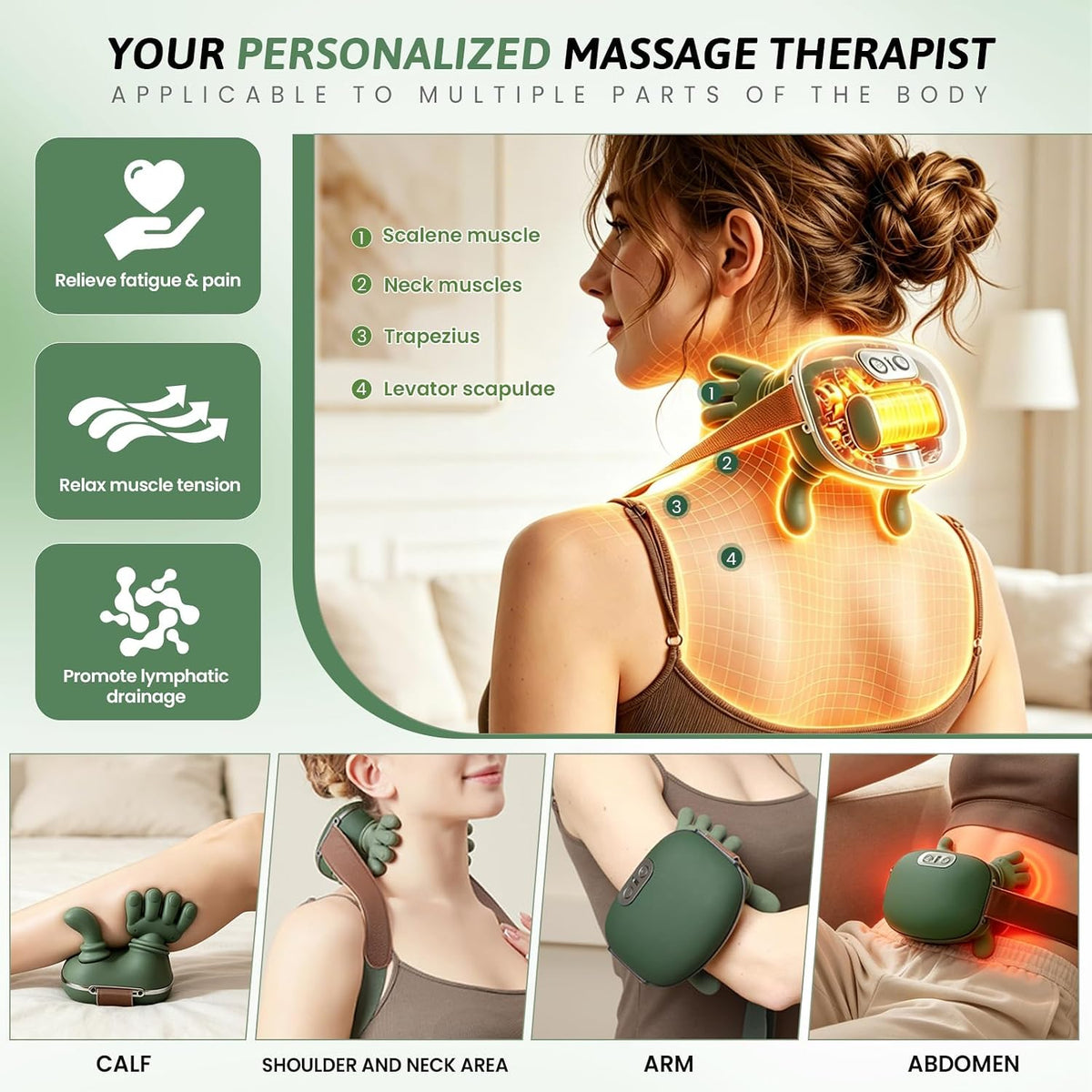4D Neck Massager with Heat, Deep Tissue Pain Relief,Shoulder Massager Neck, Back & Hand Massager, Heating Function, Deep Tissue Pain Relief, Muscle Relaxation, Ideal Gift