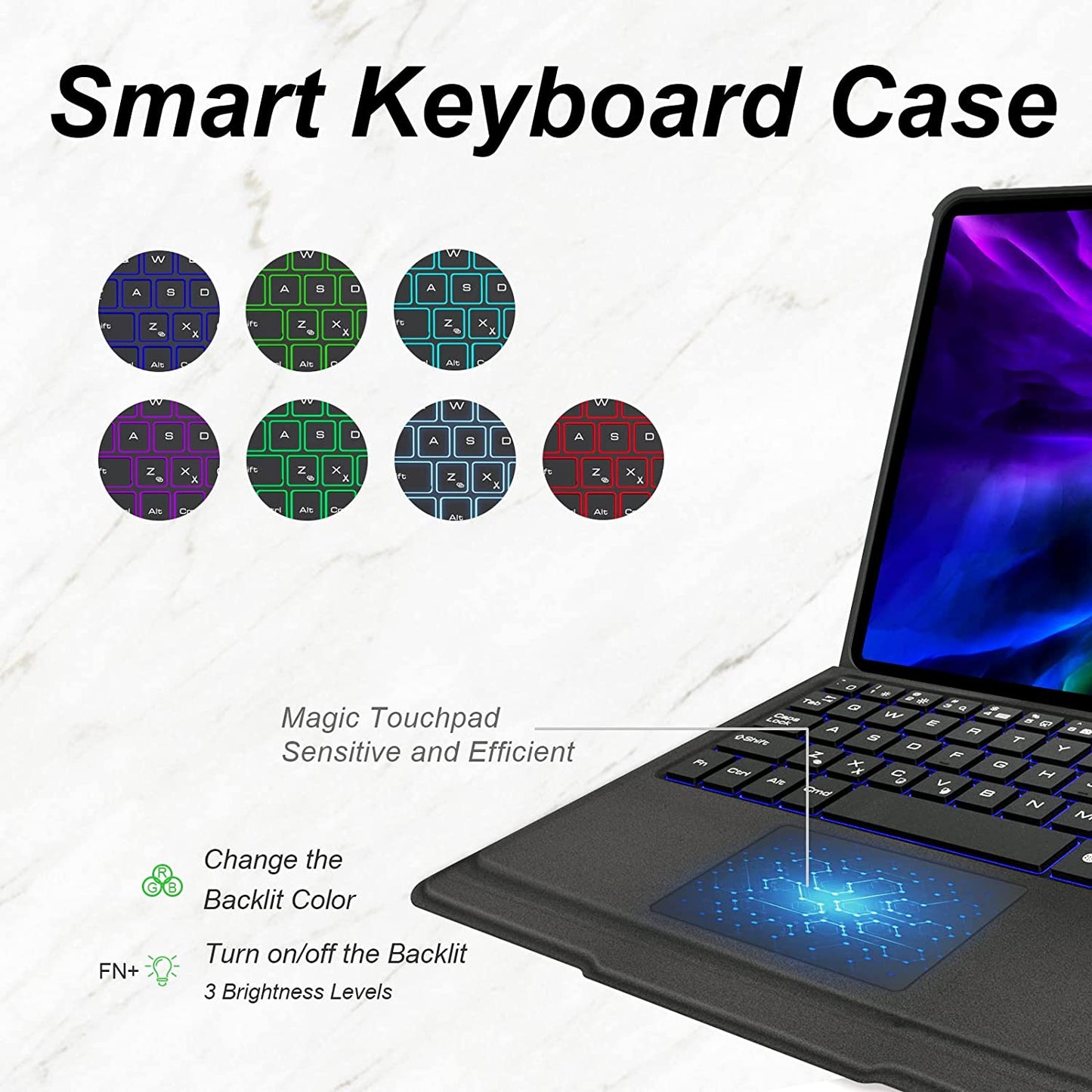 Keyboard Case with Trackpad for iPad Pro 11" (1st, 2nd, 3rd 4th gen - 2018, 2020, 2021 2022) , iPad Air 5/Air 4th Gen 10.9 inch, 7-Color Backlit, Detachable iPad Keyboard Case with Pencil Holder