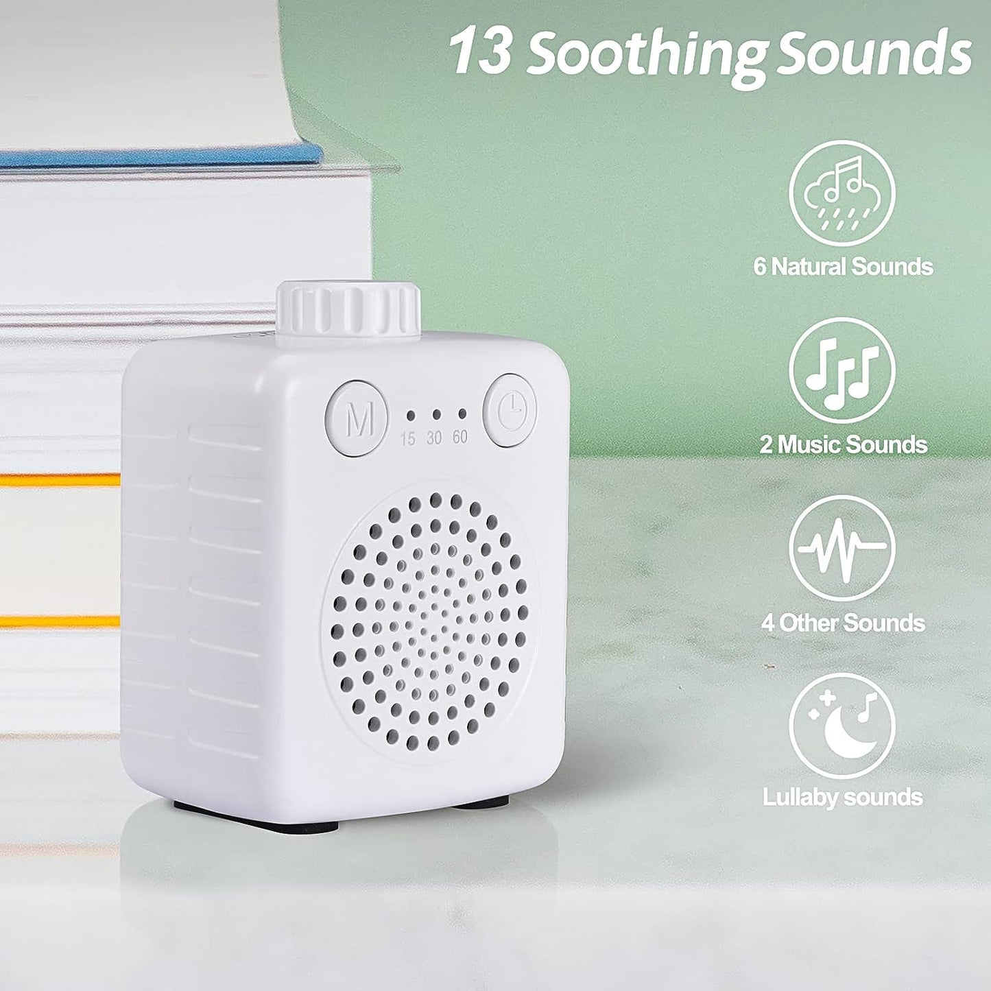 Portable Sound Machine for Baby, White Noise Machine for Sleeping Baby Adults, Fansbe Super Mini Sleep Machine with 13 Soothing Sounds, Adjustable Volume for Home Travel and Office