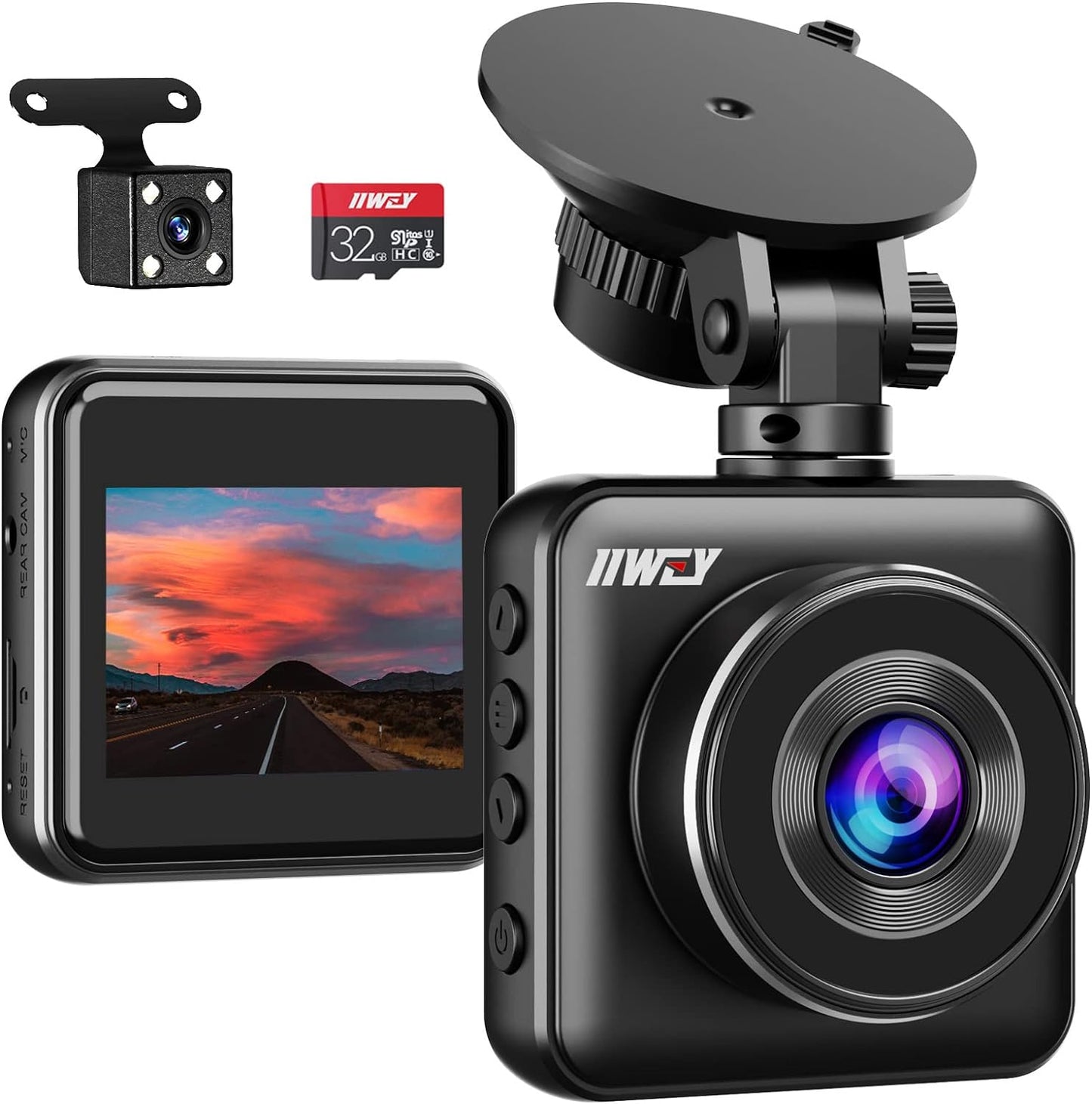 IIWEY DC05 Dash Cam Front and Rear 1080P Mini Size 32GB SD Card Included, 2 Inch LCD Screen Small Car Dash Camera for Cars with Night Vision, 170¡ã Wide Angle, G-sensor, Motion Detection, Parking Mode