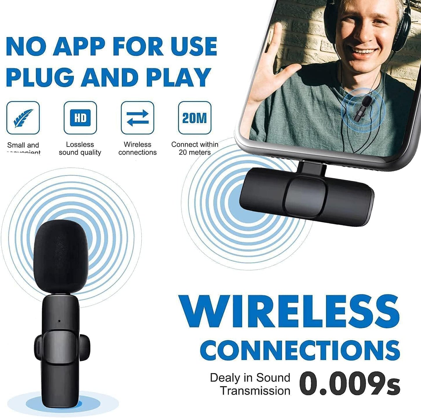 Like A New K8 Wireless Microphone, Digital Mini Portable Recording Clip Mic with Receiver for All Type-C Lightning Mobile Phones Camera Laptop for Vlogging YouTube Online Class, Zoom Call
