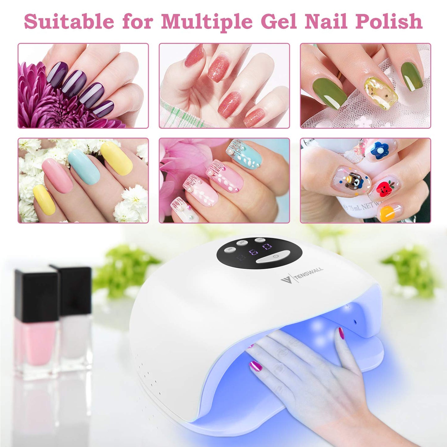 UV LED Nail Lamp, Portable Nail Dryer for Gel Nail Polish with Automatic Sensor 72W UV Quick Curing Nail Lamp with 3 Timers and LCD Display Suitable Salon and Home Use