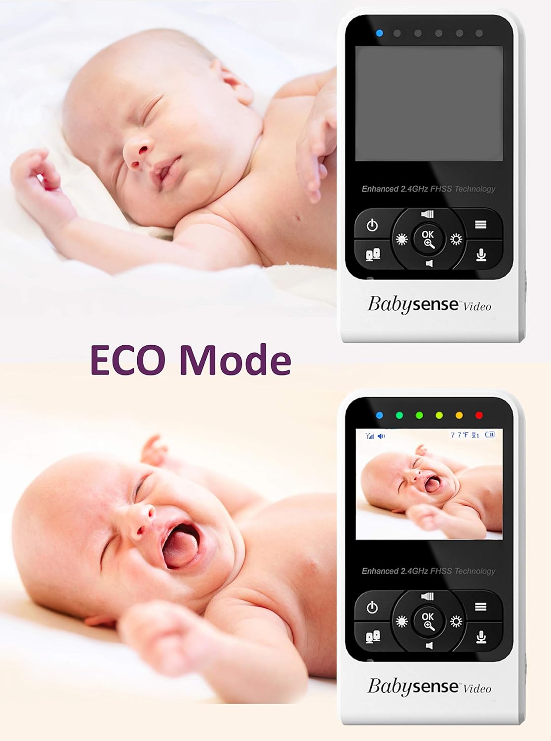 Babysense New Video Baby Monitor with Camera and Audio, Supplied with Two Cameras, Long Range, Room Temperature, Infrared Night Vision, Two Way Talk Back, Lullabies and White Noise, Model V24R_2