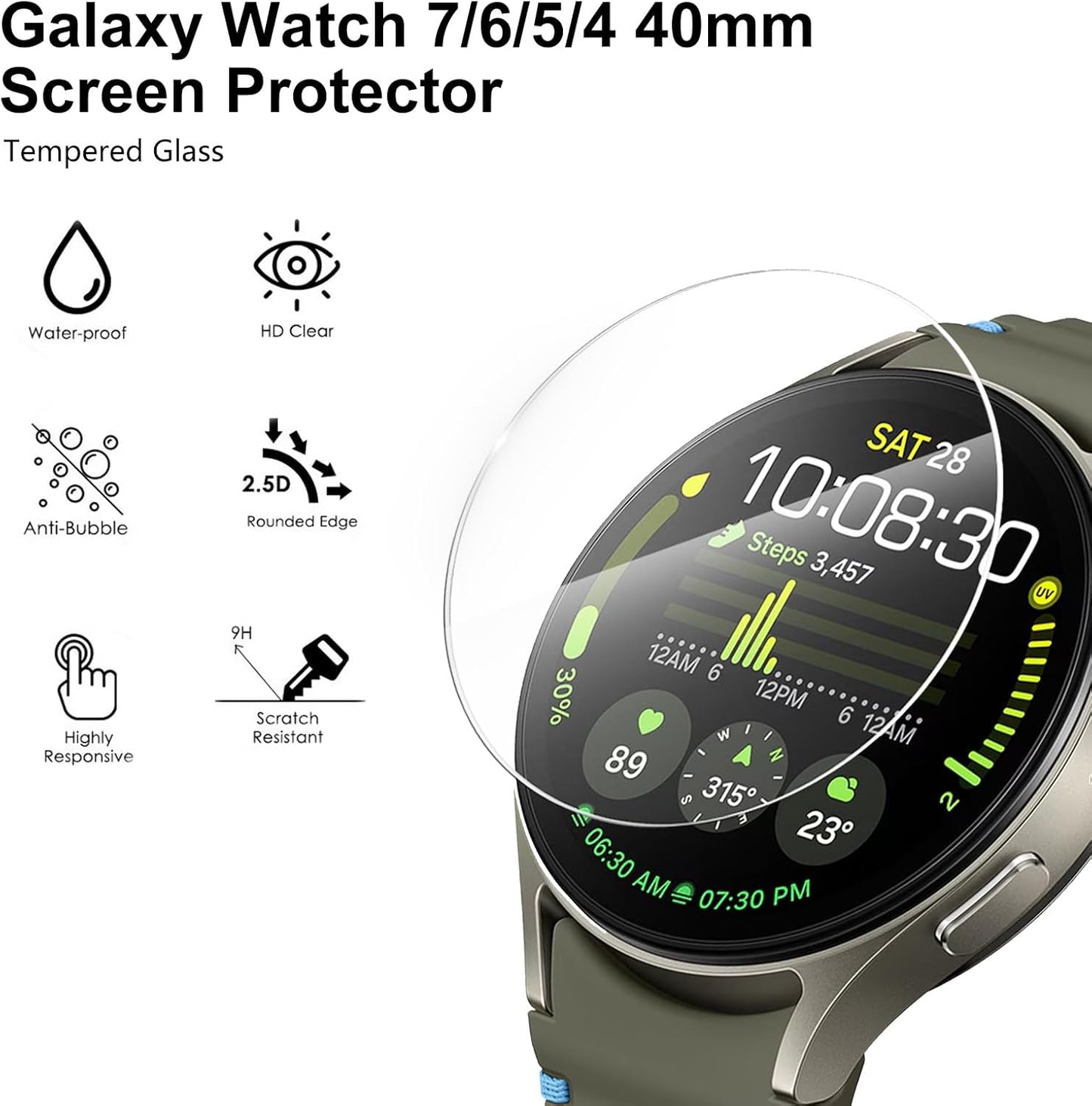 CAVN 4-Packs Screen Protector Compatible with Samsung Galaxy Watch 7/Galaxy Watch 6/Galaxy Watch 5/Galaxy Watch 4 40mm Screen Protector (not for 44mm), Tempered Glass Screen Protection Cover Saver for Galaxy Watch 7