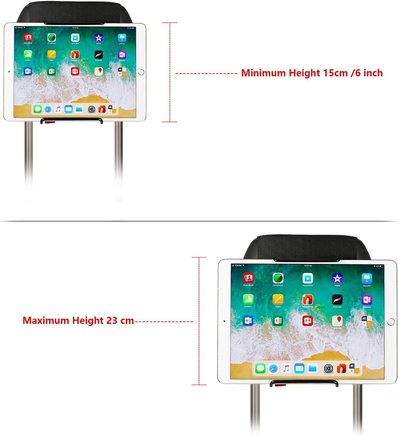 تمام 7 سے 11 انچ ٹیبلیٹس کے لیے ہائیکیگ ٹیبلٹس کار ہیڈریسٹ ماؤنٹ ہولڈر - سایڈست پٹا زیادہ تر ہیڈریس پر فٹ بیٹھتا ہے - 7-11" اسکرینوں والی ٹیبلٹس کے لیے یونیورسل فٹ - سیاہ