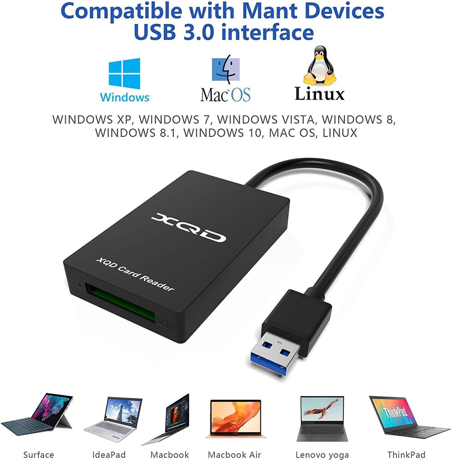 USB 3.0 XQD Card Reader, XQD Memory Card Reader, Compatible with Sony G/M Series USB Mark XQD Cards, Lexar 2933x/1400x USB Mark XQD Cards