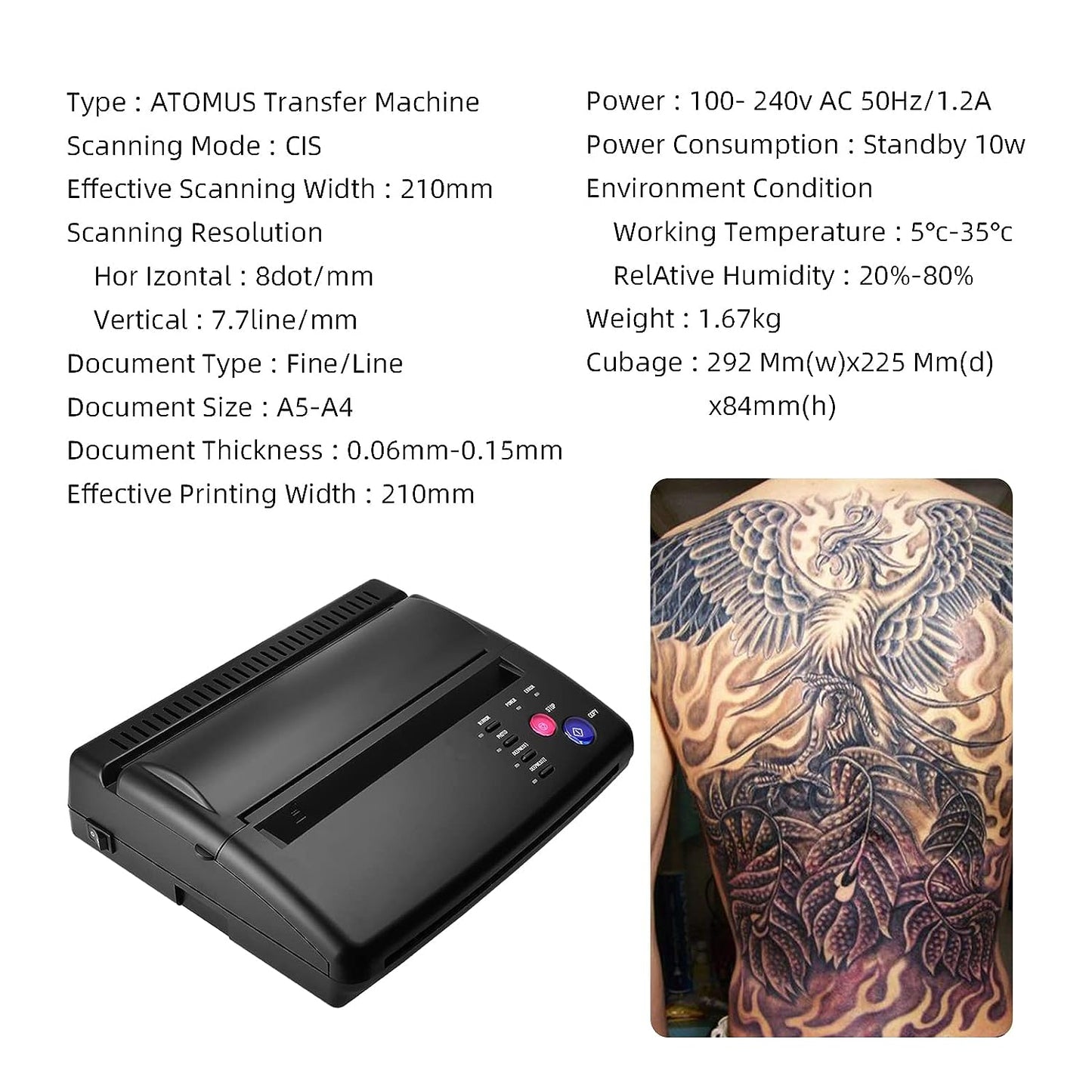 Sacnahe Tattoo Transfer Stencil Machine Copier Printer Thermal Tattoo Kit Copier Printer Black (2023 Update Version)