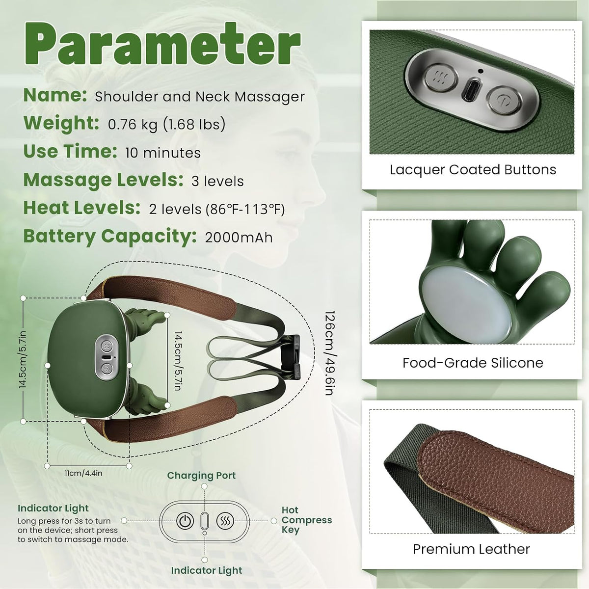4D Neck Massager with Heat, Deep Tissue Pain Relief,Shoulder Massager Neck, Back & Hand Massager, Heating Function, Deep Tissue Pain Relief, Muscle Relaxation, Ideal Gift