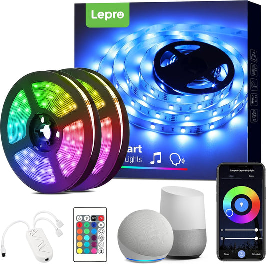 Lepro Smart RGB LED Strip Light 5M,10M 150/300 LEDs, Work with Alexa and Google Assistant, Music Sync Mode, Smart Life App Control, Colour Changing LED Lights with Remote for Bedroom Party