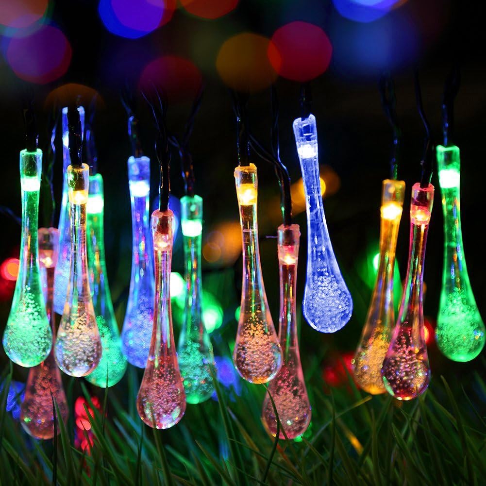 GDEALER Solar Outdoor String Lights 20ft 30 LED Water Drop Solar String Fairy Waterproof Lights Christmas Lights Solar Powered String lights for Garden, Patio, Yard, Home, Christmas Tree, Parties