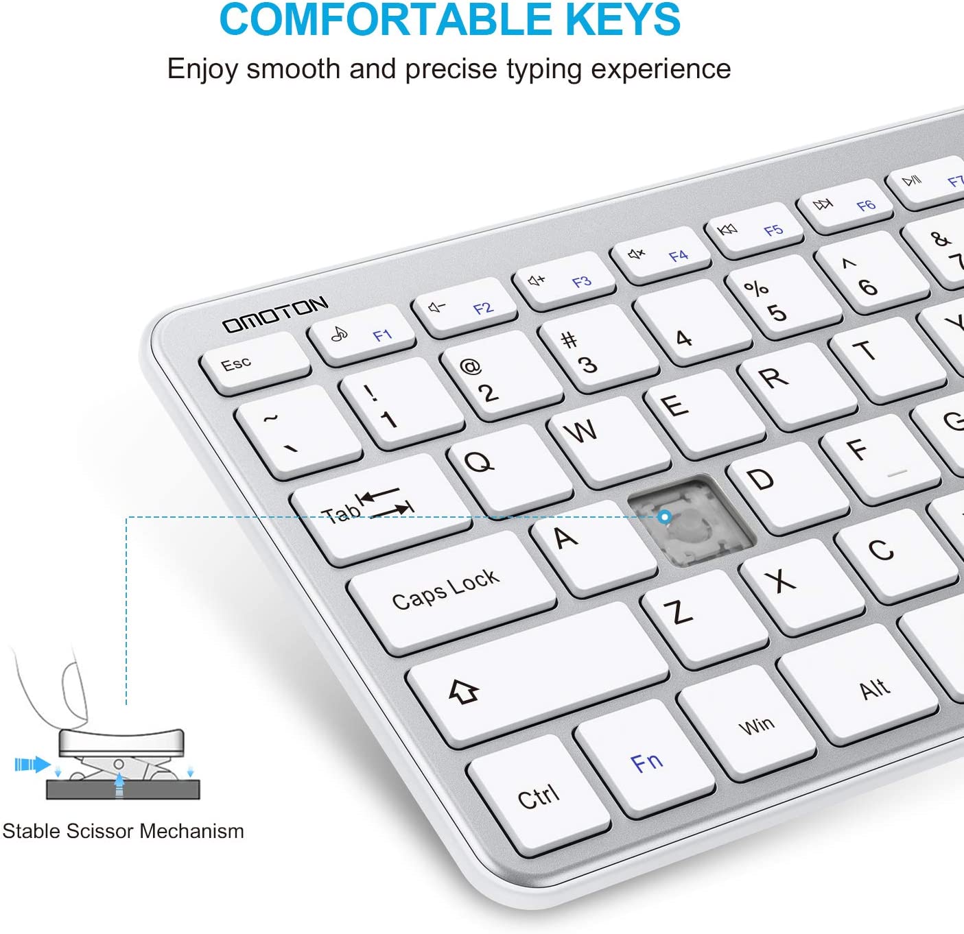 OMOTON Wireless Keyboard 2.4G Wireless Keyboard for Windows 10 8 7 UK QWERTY with USB Receiver, Ultra Slim Numeric Keyboard for Computer Desktop PC Laptop Silver