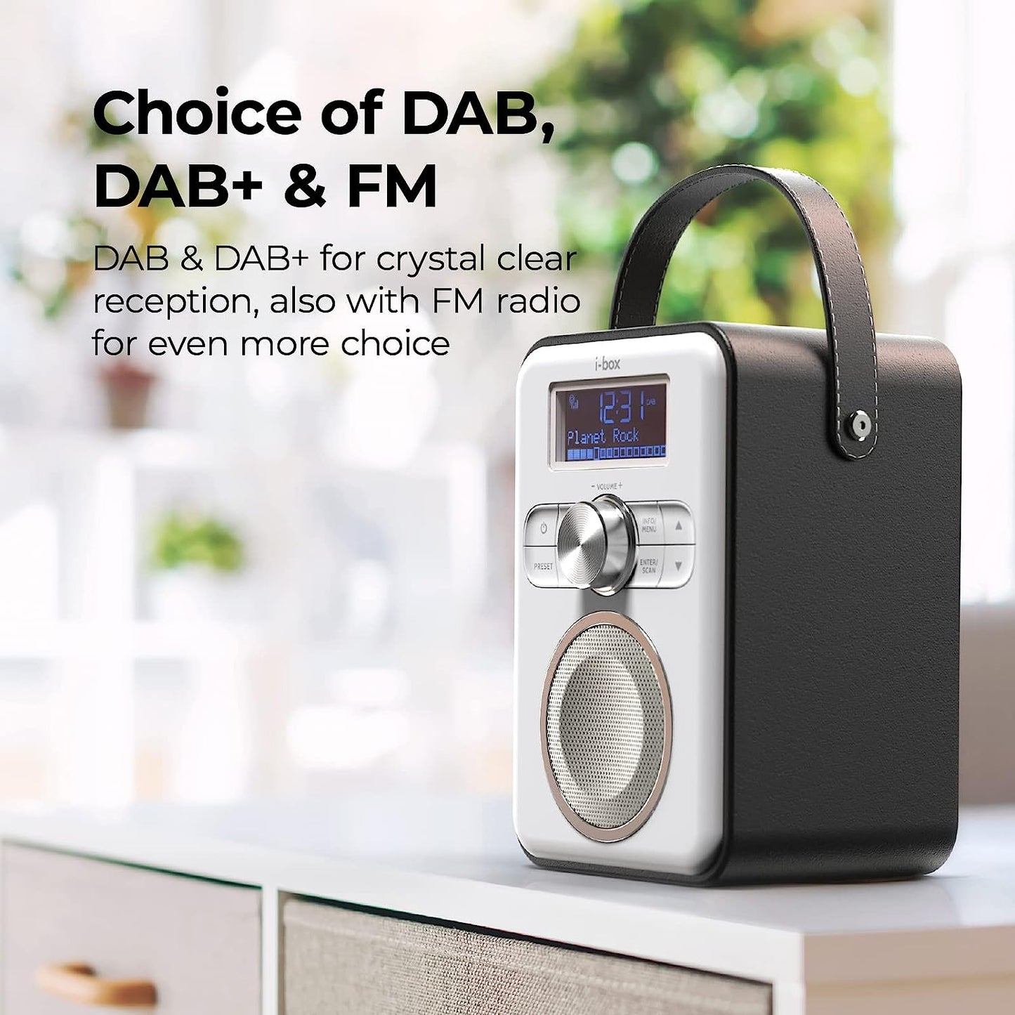 DAB/DAB+/FM Radio with Bluetooth, Mains and Battery Powered Portable DAB Radios Rechargeable Digital Radio with USB Charging for 10 Hours Playback