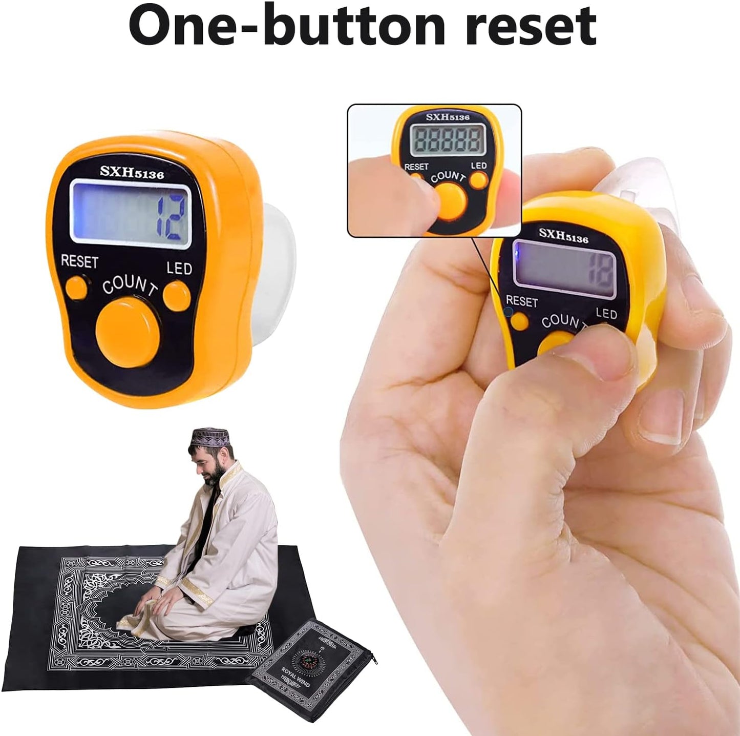 5pcs Finger Counter -Islamic Tasbih Bead- 5 Digital LED Electronic Handheld Tally Counter Clicker with Case Mechanical Manual Clicker Number Lap Tracker Counter