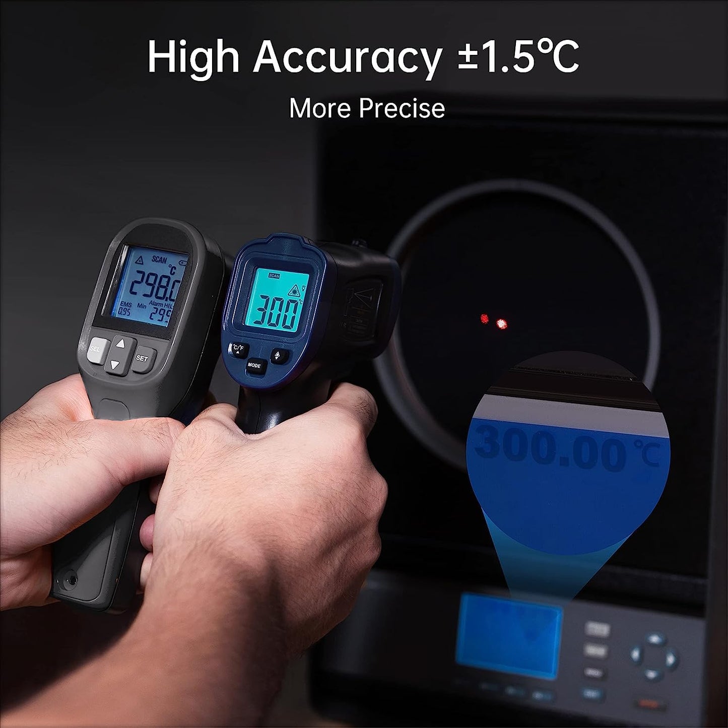 ERICKHILL Non-Contact Infrared Thermometer -50℃~600℃ LCD Backlit Screen Adjustable Emissivity - for Vehicle Repair/Cooking/BBQ/Freezer/Fridge/Baking