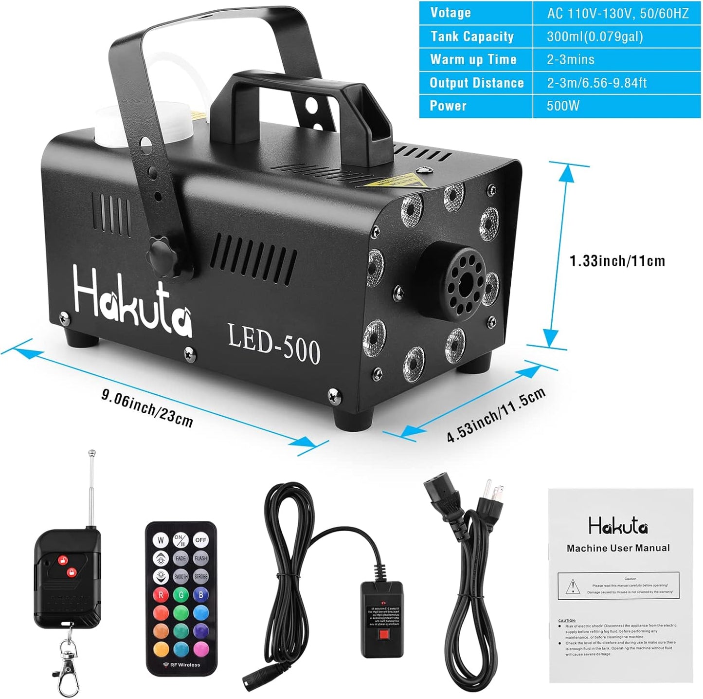 Like A New Fog Machine, HAKUTA Automatic Spray Smoke Machine with 8 LED Lights and 13 Colorful LED Lighting Effects, 500W and 2000CFM Fog LED Fog Machine, Perfect for Wedding, Christmas, Halloween, Performance