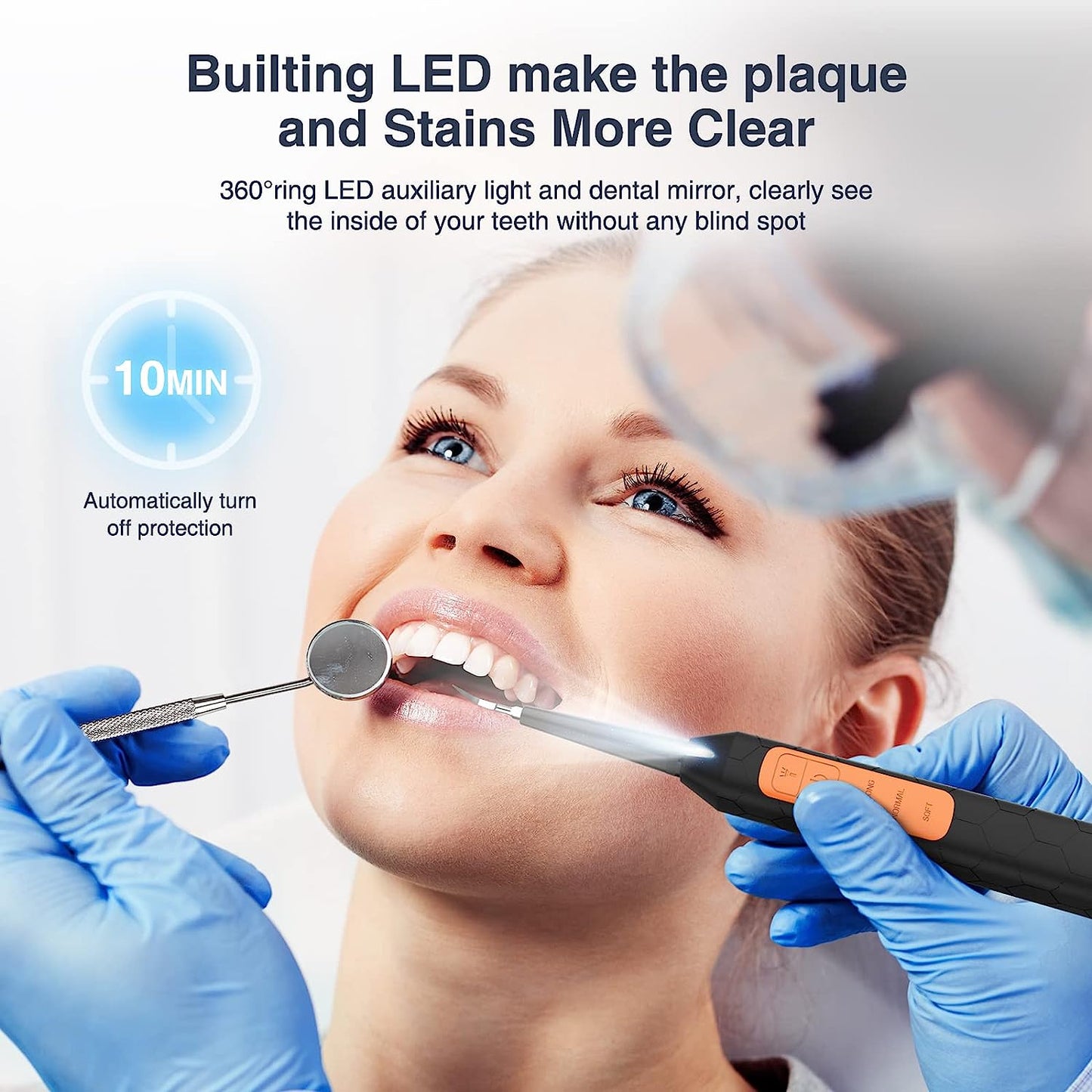 Electric Dental Plaque Removal Kit, Teeth Cleaner with Mouth Mirror, Professional Dental Plaque Cleaning Kit, Waterproof Teeth Cleaning Kit with LED Light and 3 USB Rechargeable Modes