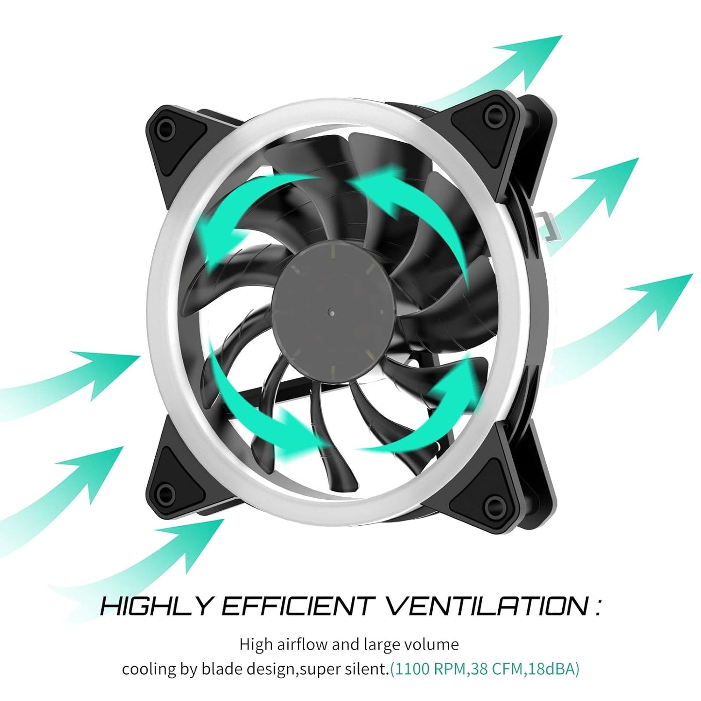 upHere Pack Off 5 120mm RGB Series Case Fan,Quiet Edition High Airflow LED Case Fan for PC Cases-5 Pack