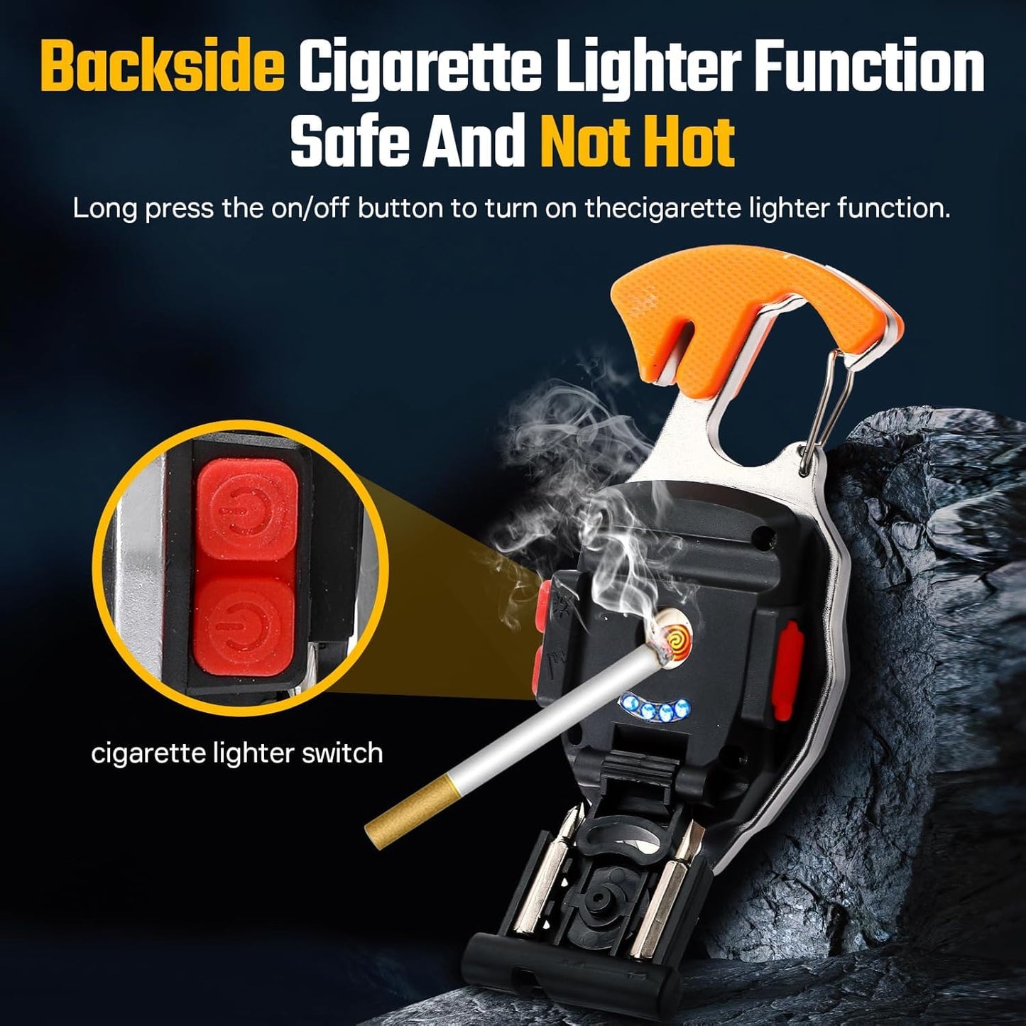 Keychain LED Flashlights, Rechargeable Flashlight Torch 7 Light Modes with Cigarette Lighter,Whistles,Screwdriver,Bottle Opener,Magnet Base Multifunction Emergency Use COB Light for Camping Outoor