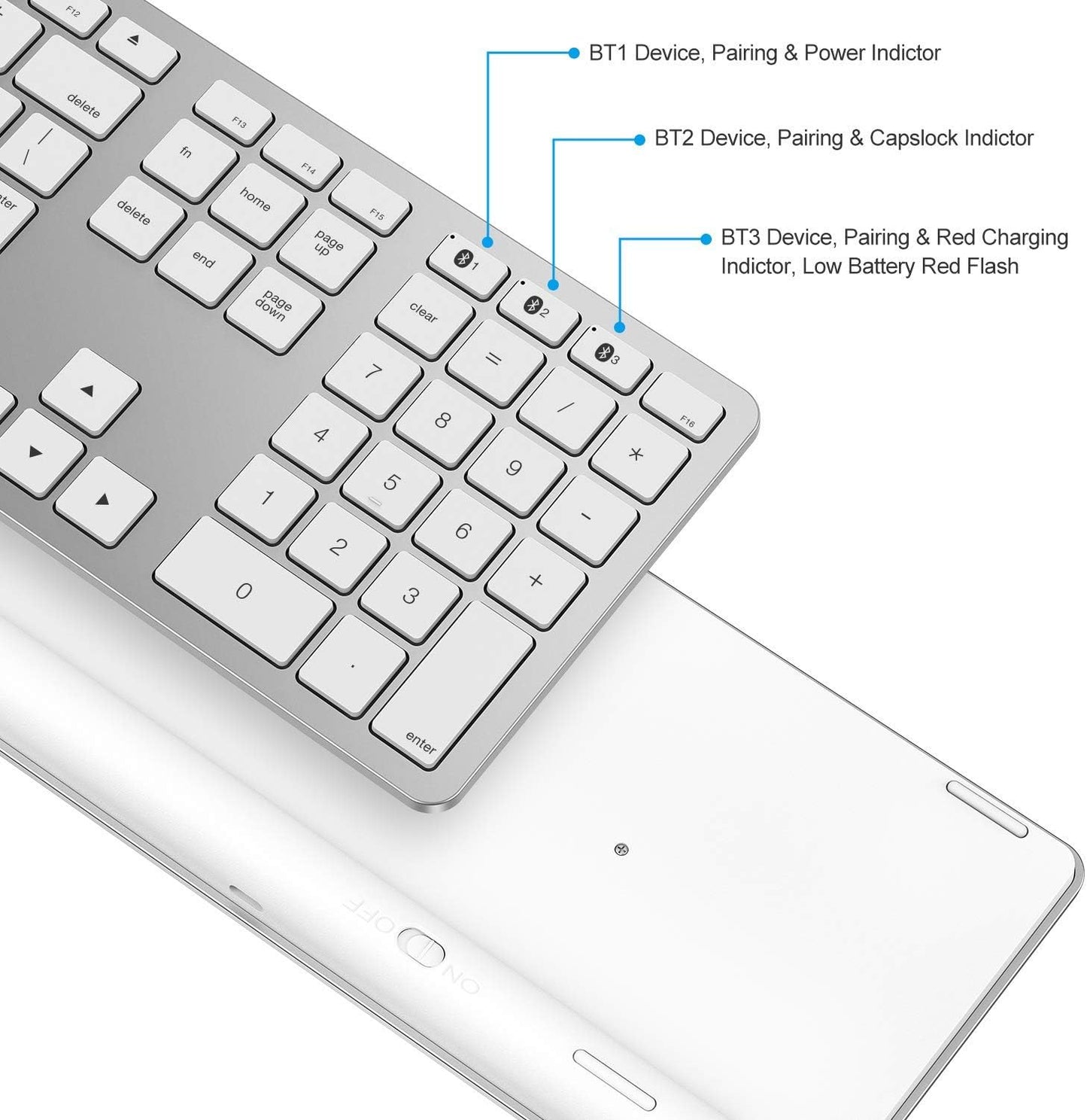 OMOTON Bluetooth Keyboard for Mac, Wireless Keyboard with Numeric Keypad, Multi-Device, Rechargeable, Compatible with MacBook Pro/Air, iMac, iMac Pro, Mac Mini, Mac Pro Laptop and PC (Silver)