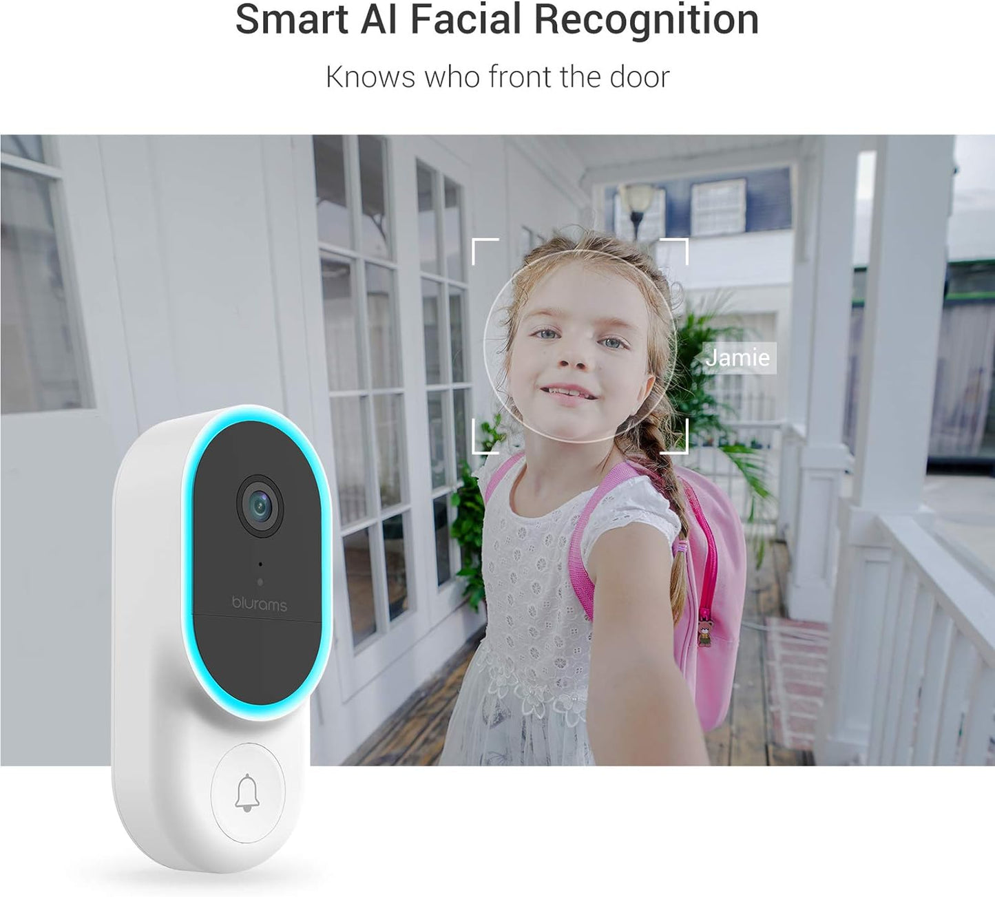 blurams Wireless 1080p Video Doorbell Camera with Chime, PIR Motion Detection, 2-Way Audio,Smart AI Facial Detection, Hardwired or Battery-Powered 30-Day Loop