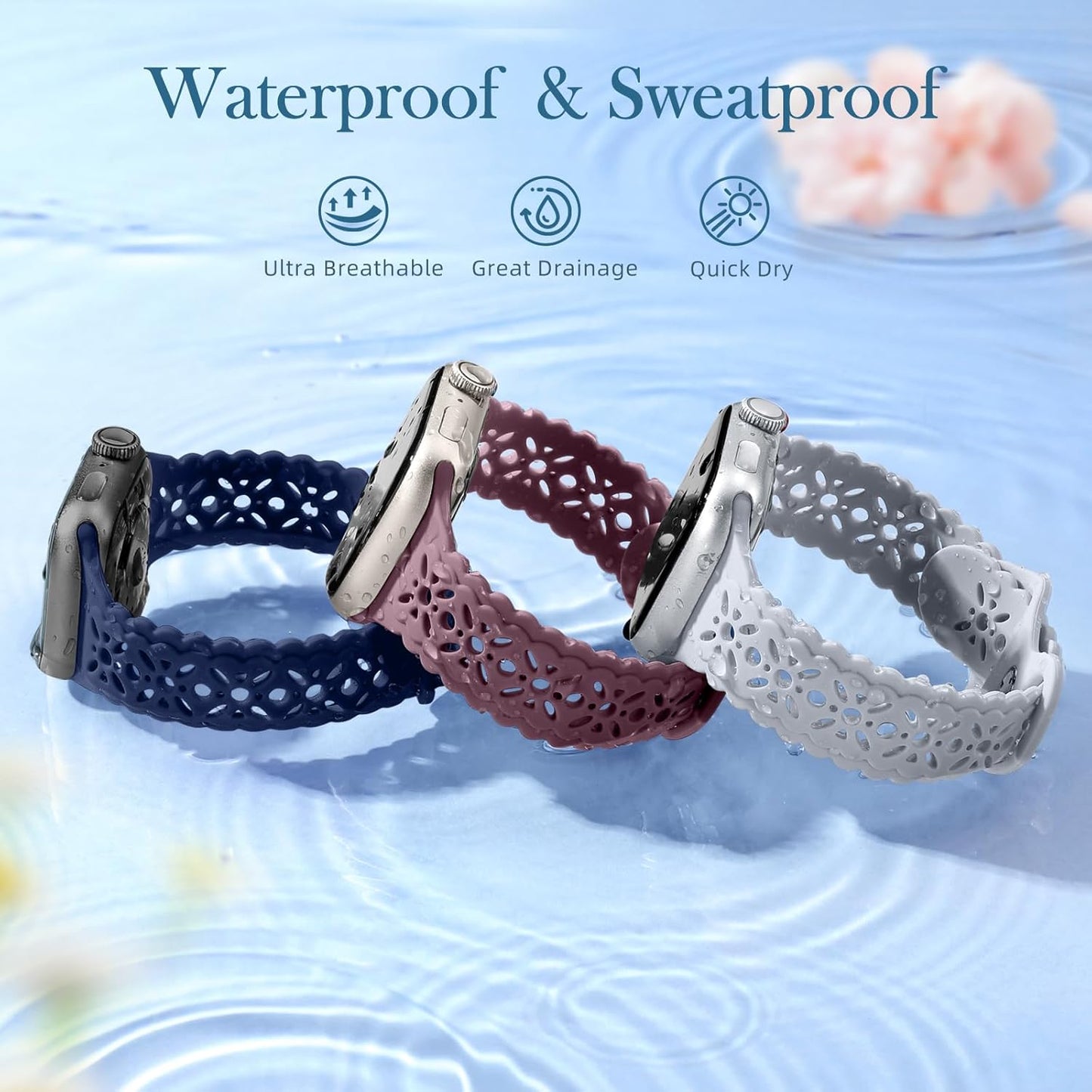 Maledan Bands 3 Pack Compatible with Apple Watch Series 10 9 8 7 6 5 4 3 SE Band for Women, Elegant Silicone Replacement Sport Band for Apple Watch iWatch 42mm 46mm 40mm 41mm 38mm 44mm 45mm Accessories (Copy)