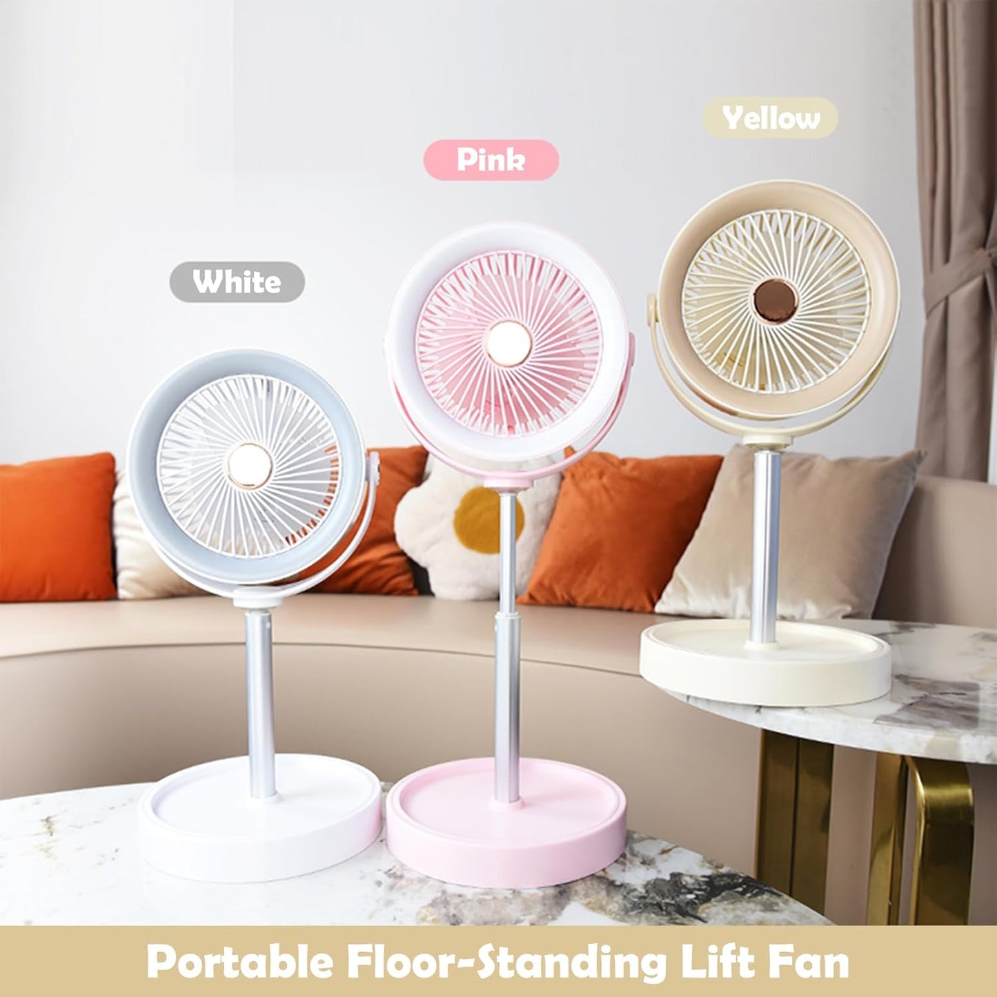 Portable Rechargeable Standing Fan 7.1" , USB Desk Fan & Portable Pedestal Fan For Travel, Small Floor Stand Up Fan For Sleeping, Height Adjustable, 3 Speed, For Home Bedroom Camping Traveling