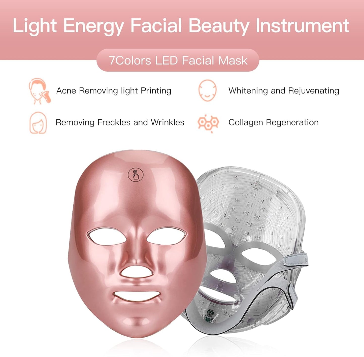 LED Face Mask, 7 Color Led Photon Facial Mask, Beauty Skin Rejuvenation Photon Therapy Light Treatment Facial Mask for Wrinkle Acne Spot Removal (Pink)