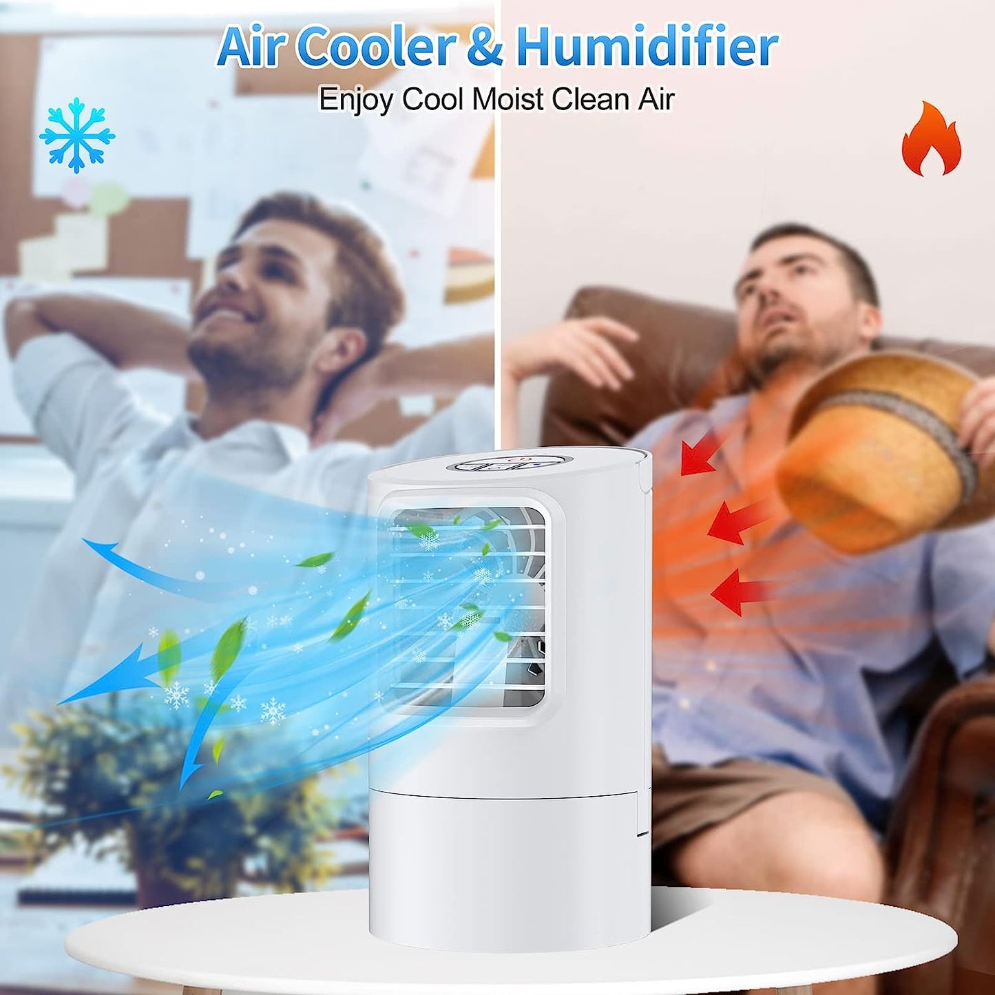 Mobile Air Conditioner, Mini Personal Air Conditioner, 4 in 1 Air Cooler, Fan, Evaporative Cooler, Humidifier, Air Cooler, Portable 3 Wind Speeds and 7 LED Colours (White)