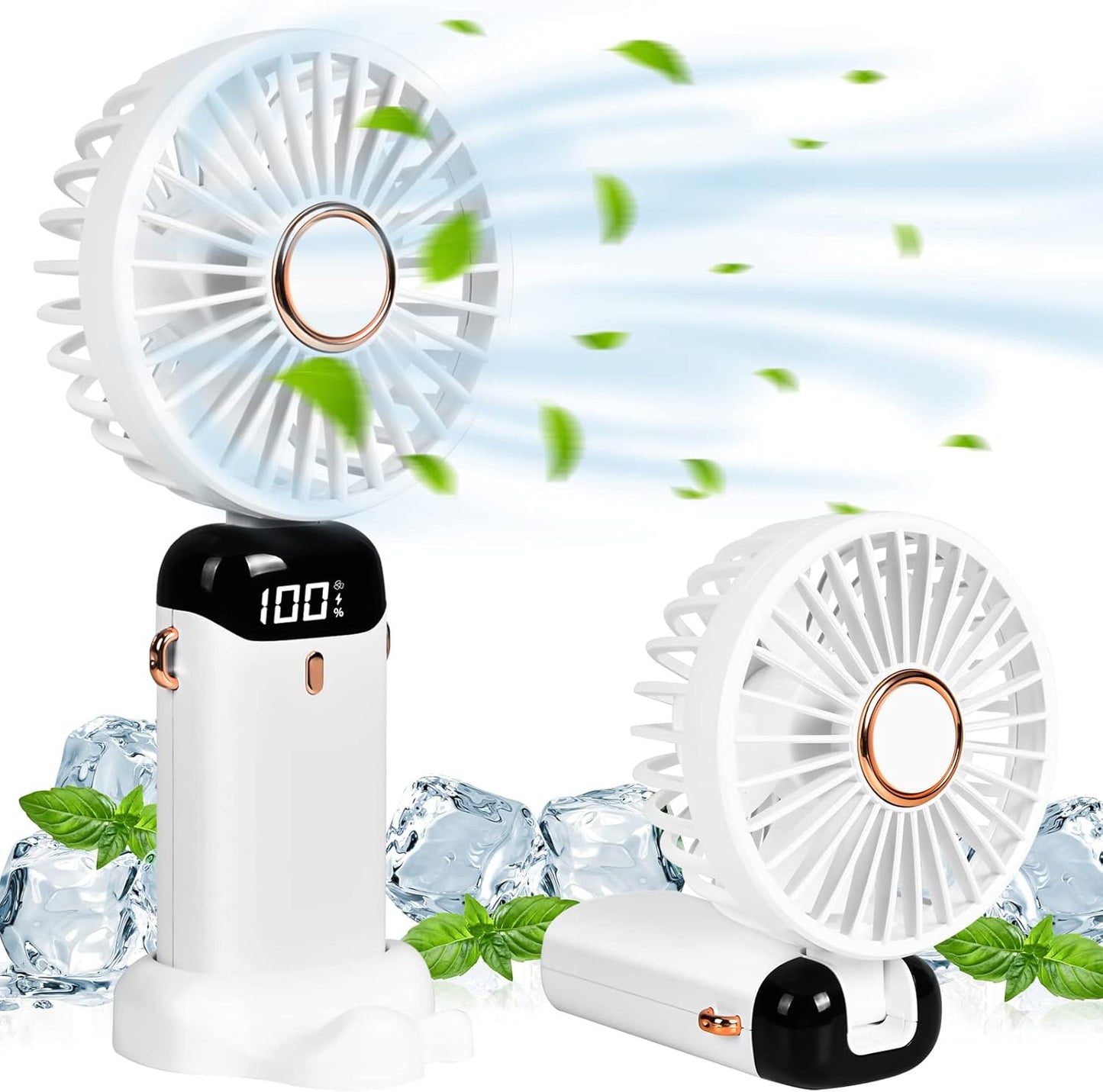 Portable Handheld Fan, USB Rechargeable Personal Fan, 1200mAh, 90° Foldable Mini Desk Fan with Led Digital Display, 5 Speeds Multi-Function Fan for Outdoor Indoor