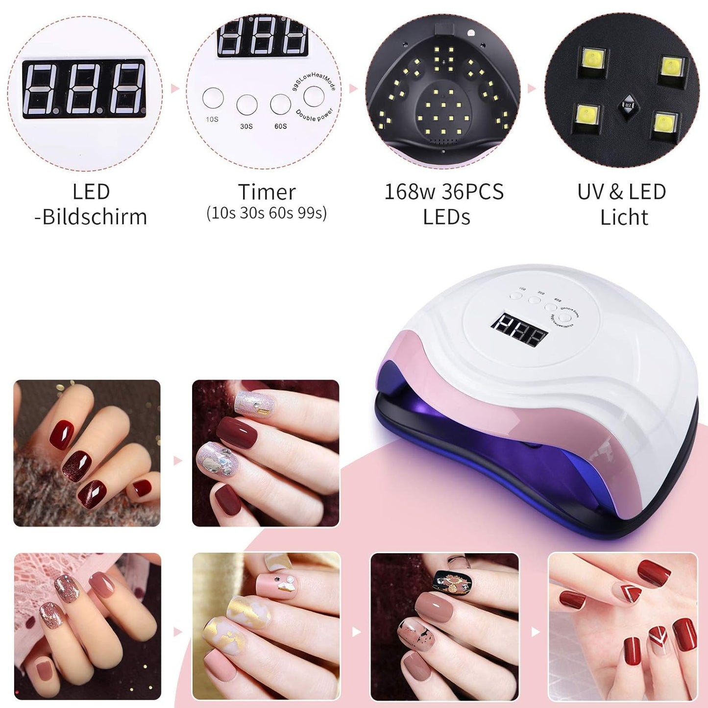 Aokyom 168 W Nail Dryer Lamp, UV LED Lamp for Nails, Professional Nail Lamp with 10/30/60/99s Timer LCD Display and Smart Sensor for Finger/Toenail and for All Gel Nail Polish, Gel Nails, Shellac