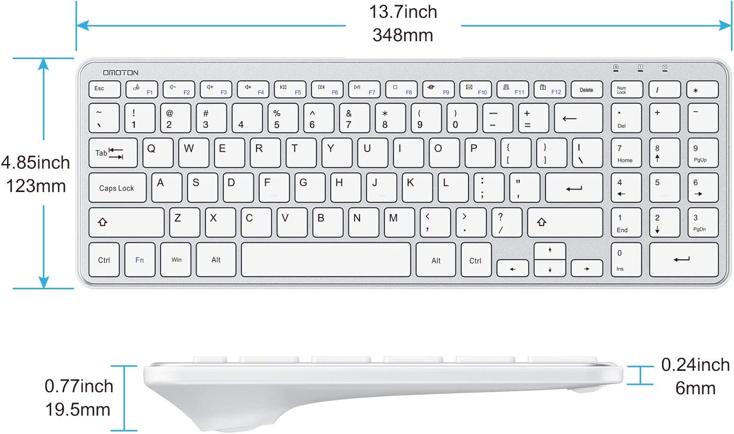 OMOTON Wireless Keyboard 2.4G Wireless Keyboard for Windows 10 8 7 UK QWERTY with USB Receiver, Ultra Slim Numeric Keyboard for Computer Desktop PC Laptop Silver