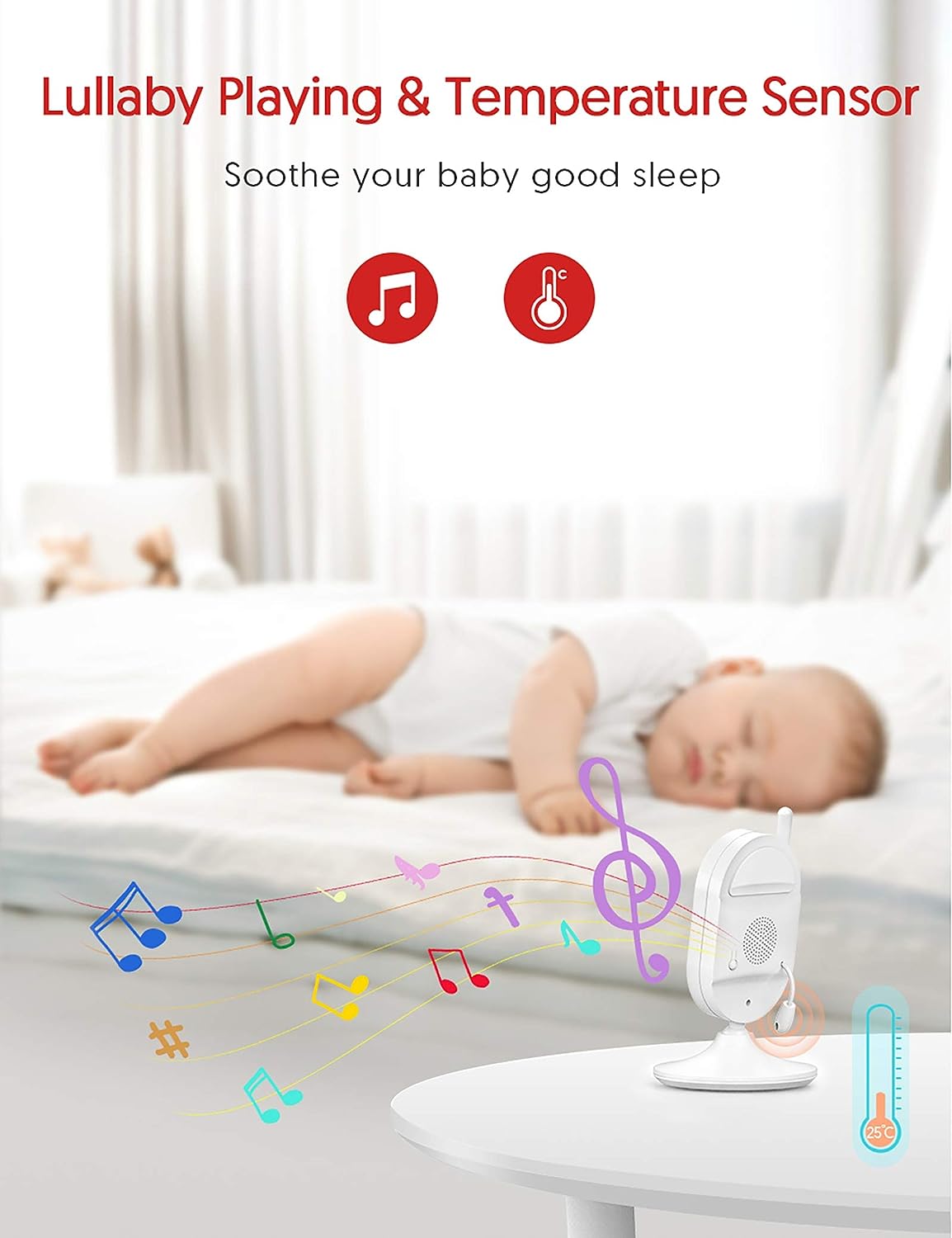 Victure Baby Monitor,Video Baby Monitor with Camera and 2 Way Audio,Infrared Night Vision 3.2" LCD Screen 2.4GHz Wireless Transmission Temperature Sensor Auto Wake-up VOX Mode 8 Lullabies Long Range