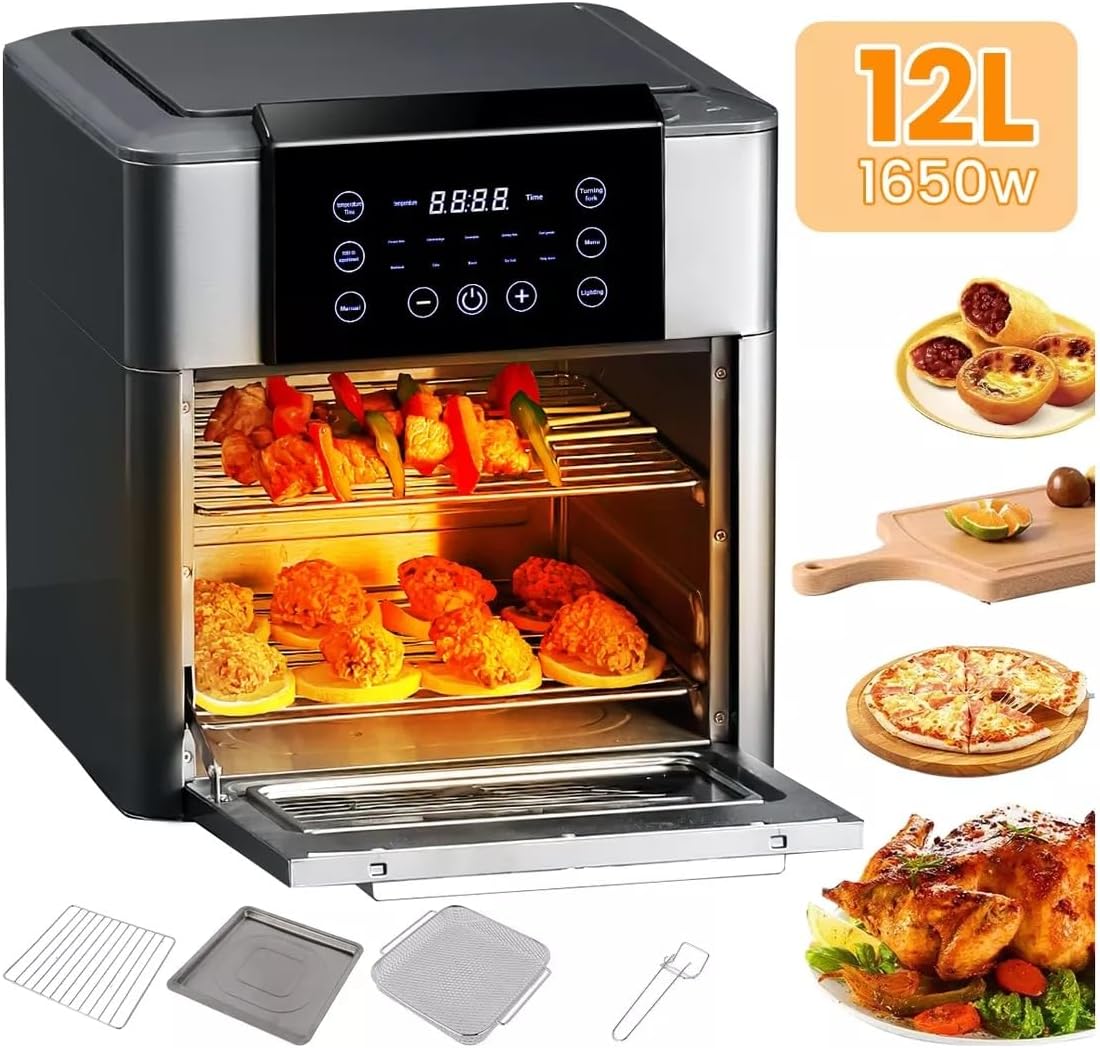 Johnson Lux 12L Air Fryer Large Convection Toaster Oven Air Fryer with Digital LCD Touch Screen 10 in 1 Oilless Cooker