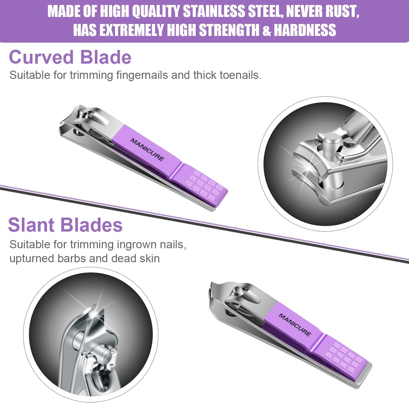 Leipple Manicure Set Professional Nail Clippers Pedicure Kit, 16 pcs Stainless Steel Nail Care Tools Grooming Kit with Luxurious Travel Leather Case for Thick Nails Men Women Gift (Violet)