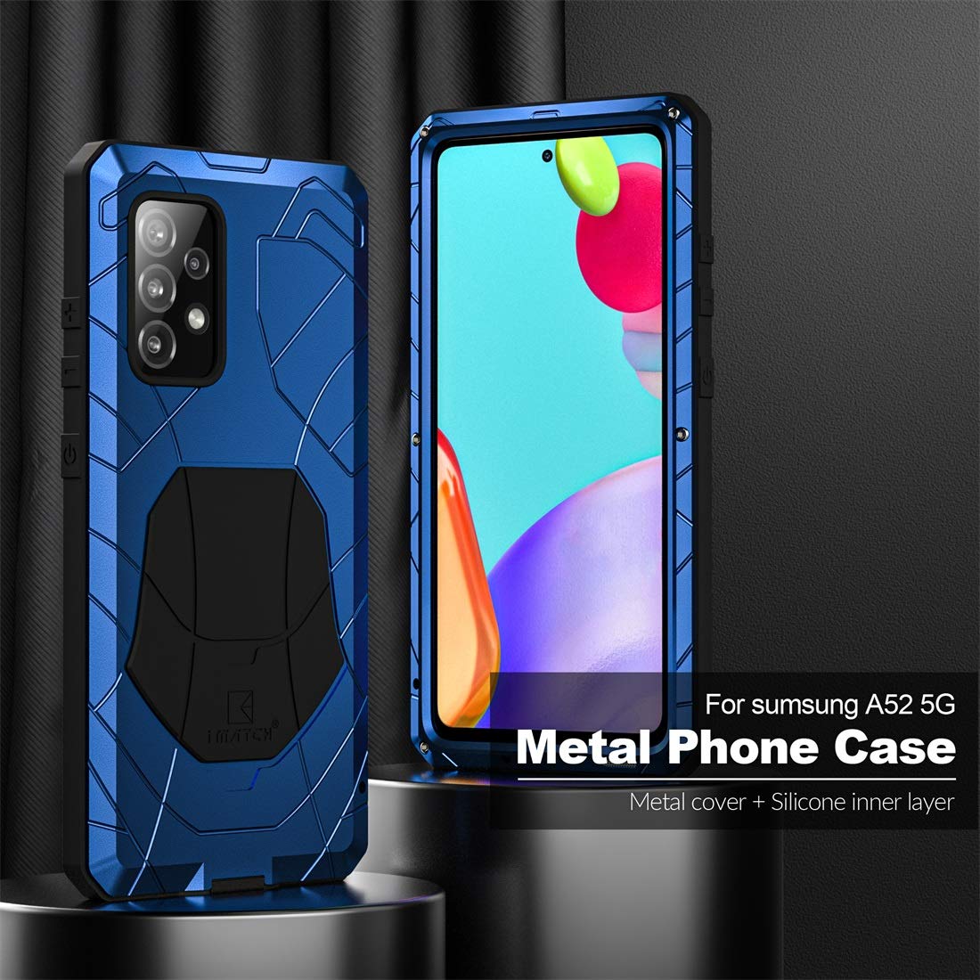 Feitenn Samsung A52 5G Metal Case, Galaxy A52 5G Case Heavy Duty, Hard Cover Armor Military Silicone Bumper Shockproof Defender Rubber Men Gift Screen Protector for Samsung Galaxy A52 5G 2020 - Blue