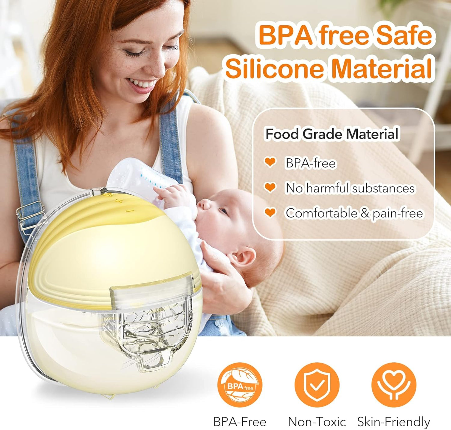 S18 Wearable Hands-Free Electric Breast Pump, Painless Pumping, Ultra-Quiet, Strong Pumping, 2 Modes 9 Speeds, Portable Breast Pump can be Worn in Bra and be Used in The Office, 24/21mm