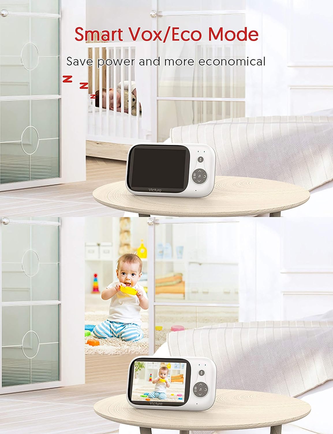 Victure Baby Monitor,Video Baby Monitor with Camera and 2 Way Audio,Infrared Night Vision 3.2" LCD Screen 2.4GHz Wireless Transmission Temperature Sensor Auto Wake-up VOX Mode 8 Lullabies Long Range