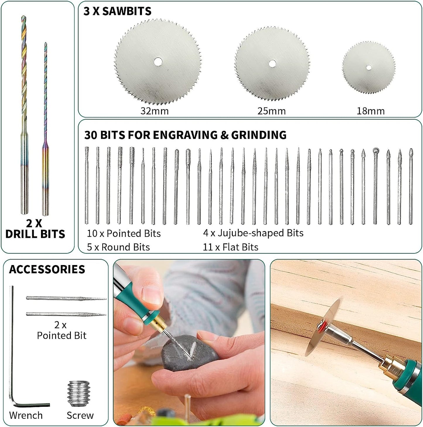 Electric Engraving Set DIY Engraving Pen Mini Drill Micro Cordless Carving Tool 3 Speeds Adjustable for Carving Art Glass Wood Metal Stone Plastic Jewelry