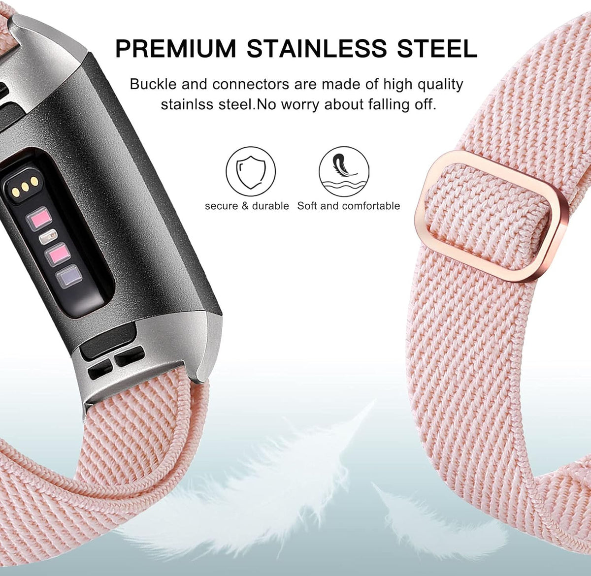 Maledan 3 Pack Elastic Band Compatible with Fitbit Charge 4 and Fitbit Charge 3 Bands for Women Men, Adjustable Stretchy Solo Loop Strap Soft Nylon Fabric Wristband for Charge 3/ Charge 4/ 3SE