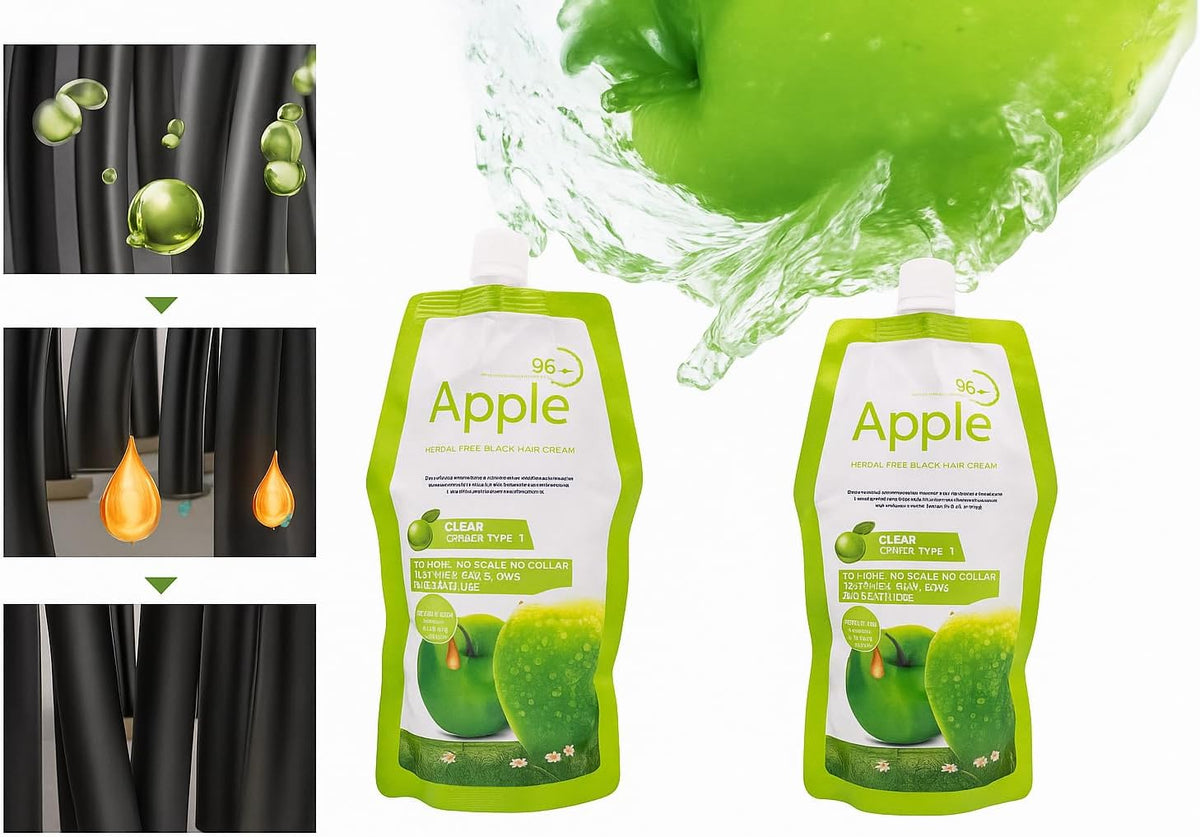 Apple Hair Color Ammonia-Free Black Hair Dye Cream 500ml + 500ml | Natural Black Hair & Beard Color with Apple Extract | 96H Long-Lasting Fragrance
