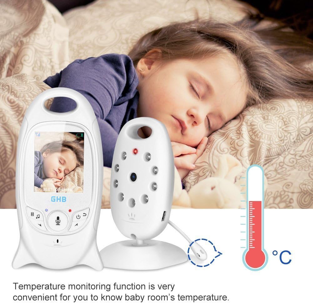 GHB Baby Monitor Video Baby Monitor with Camera Wireless Baby Monitor 2.0" LCD Display Baby Lullaby Night Vision Temperature Monitoring 2 Way Talk