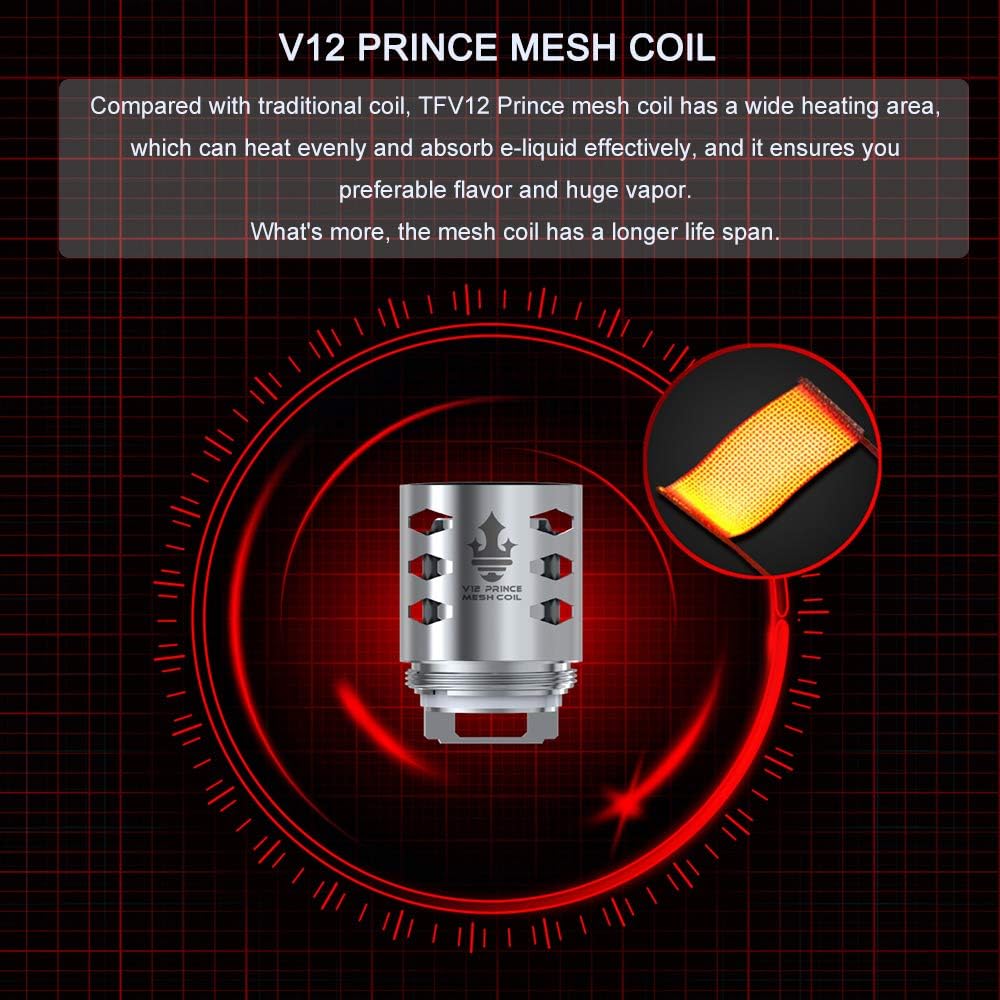 Official SMOK TFV12 Prince Tank (P-Tank 2ml) Atomiser for E Cigarettes, Sub Ohm Cloud Vaping, 3 Coils V12 Prince-Q4 0.4ohm, X6 0.15ohm, T10 0.12ohm, Cobra Resin Driptip, No Nicotine - Sliver