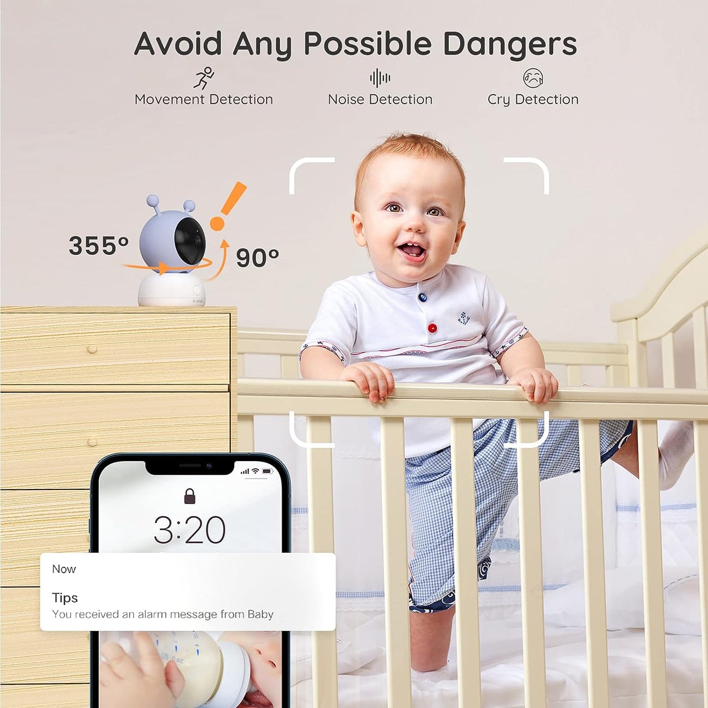 Boifun 5" Baby Monitor, 1080p Wifi Baby Monitor Via Android/IOS App Control, Video Record & Playback, Sound & Temperature Sensor Detection, Night Vision, 2-Way Talk, Baby Monitor With Camera And Audio