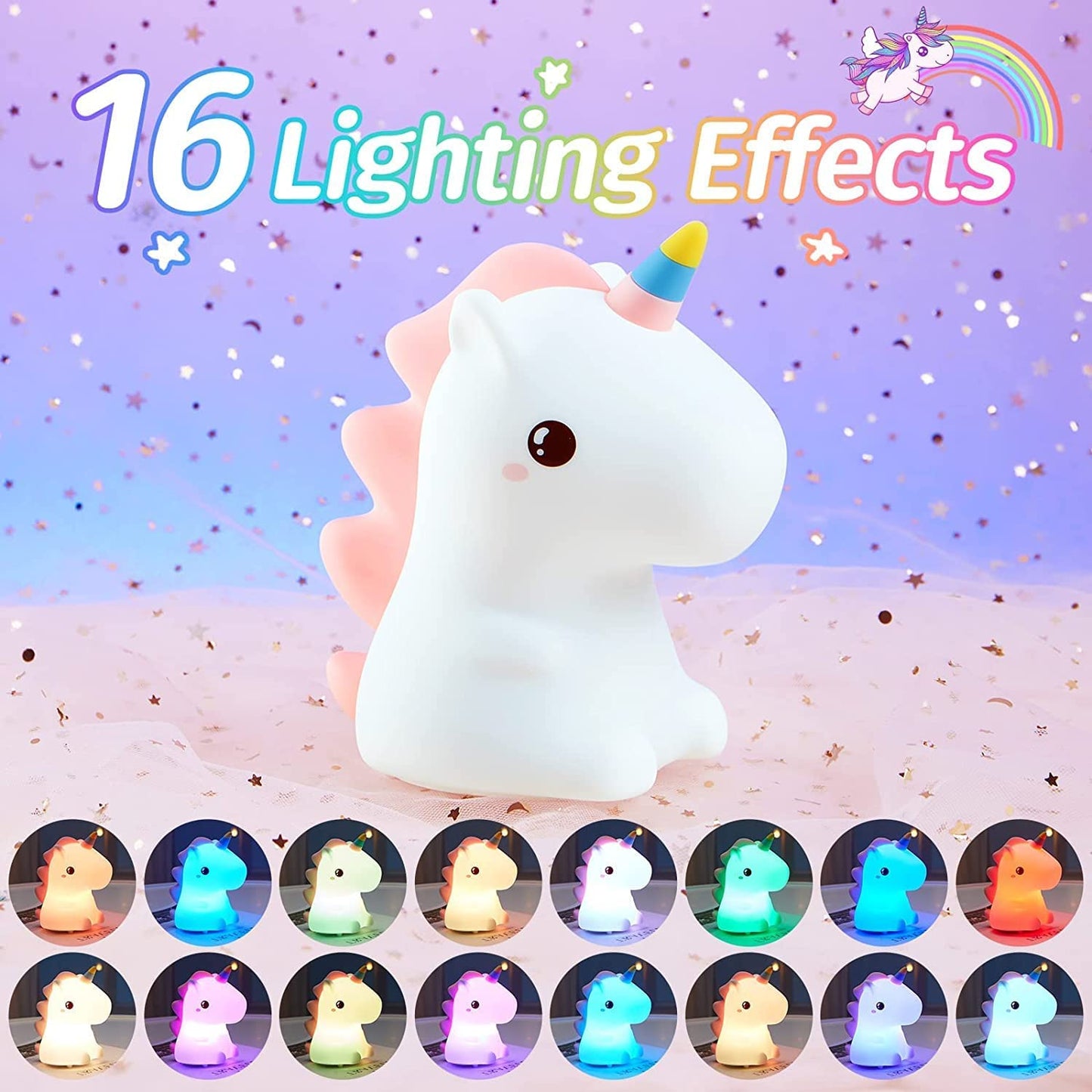 One Fire Unicorn Night Light Children, 16 Colours Kawaii Night Light Baby LED Bedside Lamp Baby Room, Silicone Nursing Light Dimmable Touch for Unicorn Gifts for Girls, Cute Night Lamp Children's Room