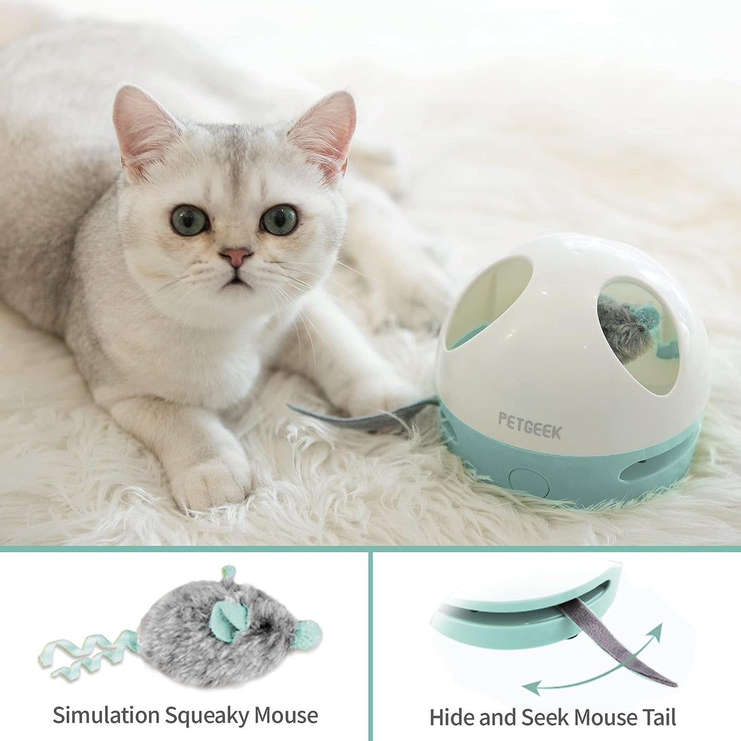 PETGEEK Electronic Interactive Cat Toy, Cat Toys with Squeaky Mouse, Smart Automatic Cat Toy with Catnip Filled Hidey Mouse, Cat Toys Interactive for Indoor Cats Exercise & Game