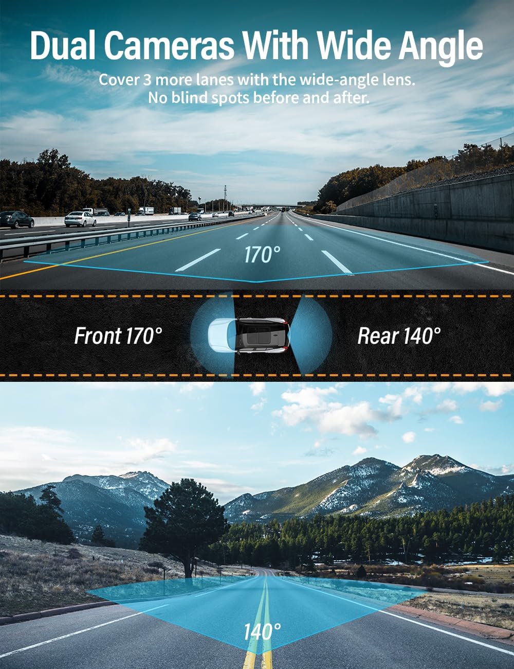 IIWEY DC01 Dash Cam Front and Rear Camera FHD 1080P with Night Vision SD Card Included, 3 Inch IPS Screen Dash Cam for Car, 170° Wide Angle Dashboard Camera Motion Detection Parking Monitor G-Sensor